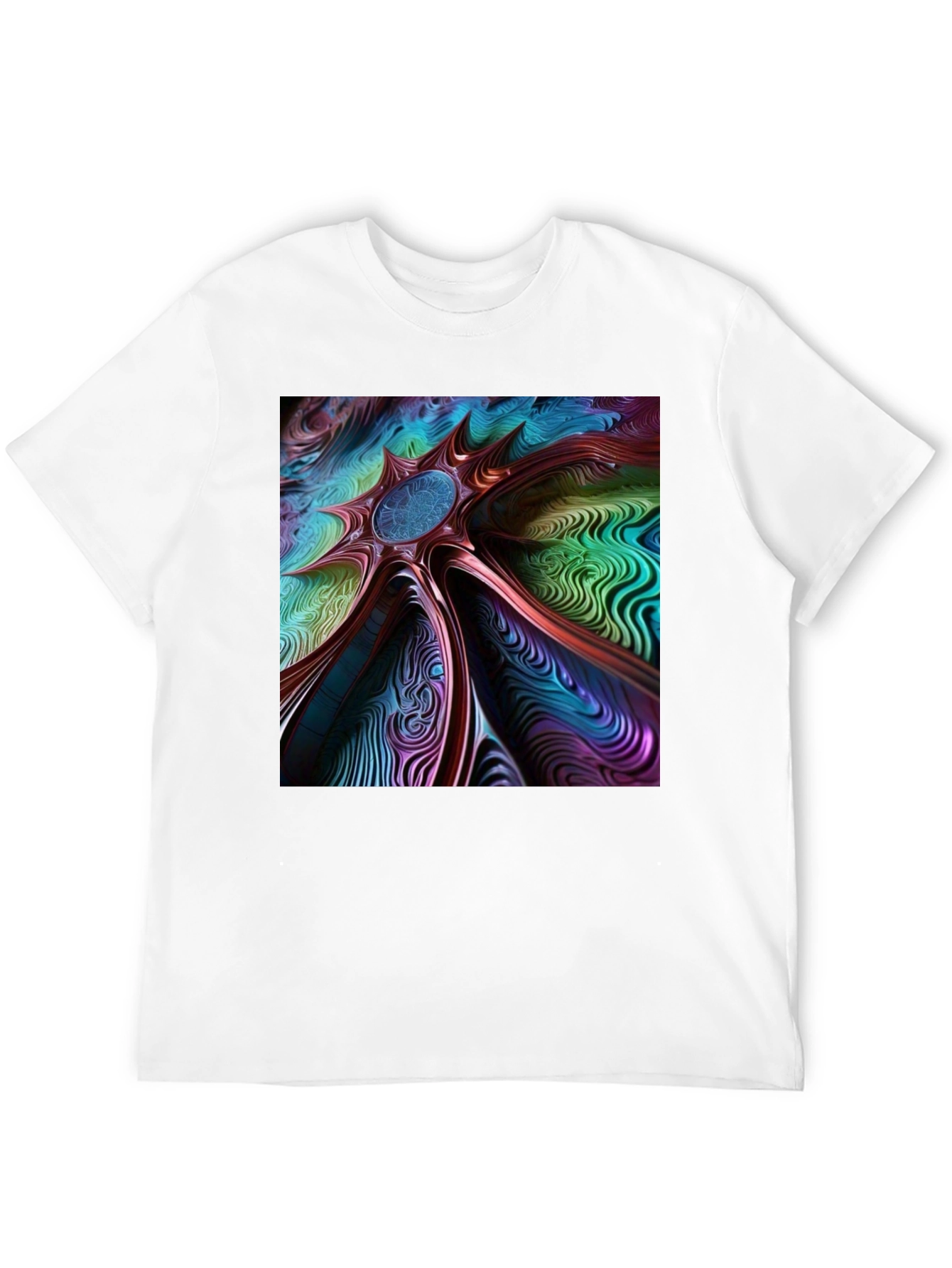 Black Abstract Art Tee: Colorful Vortex Design view 12