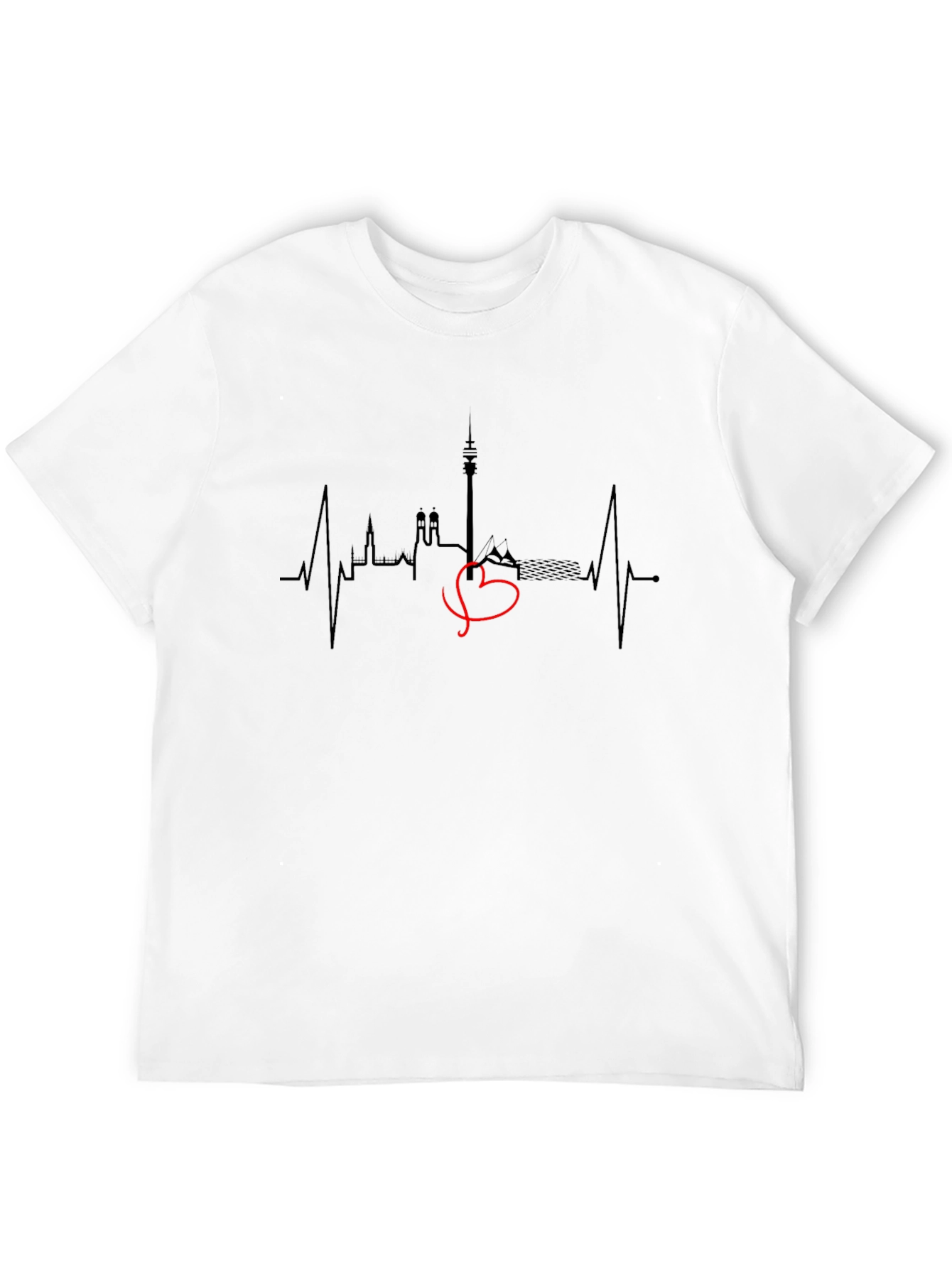 Munich Skyline Heartbeat Black T-Shirt - 12