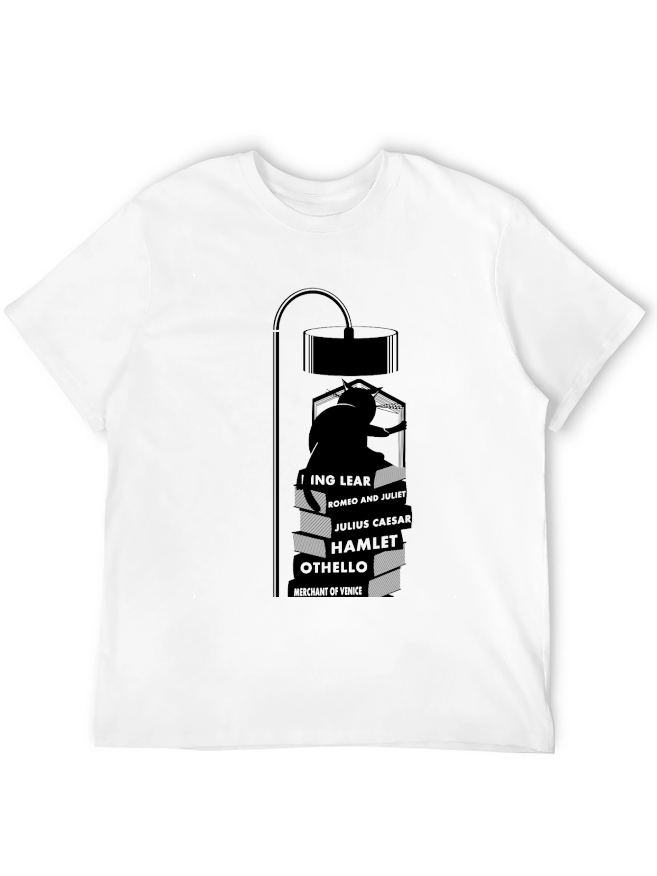 Black Literary Cat Lamp Black T-Shirt view 12