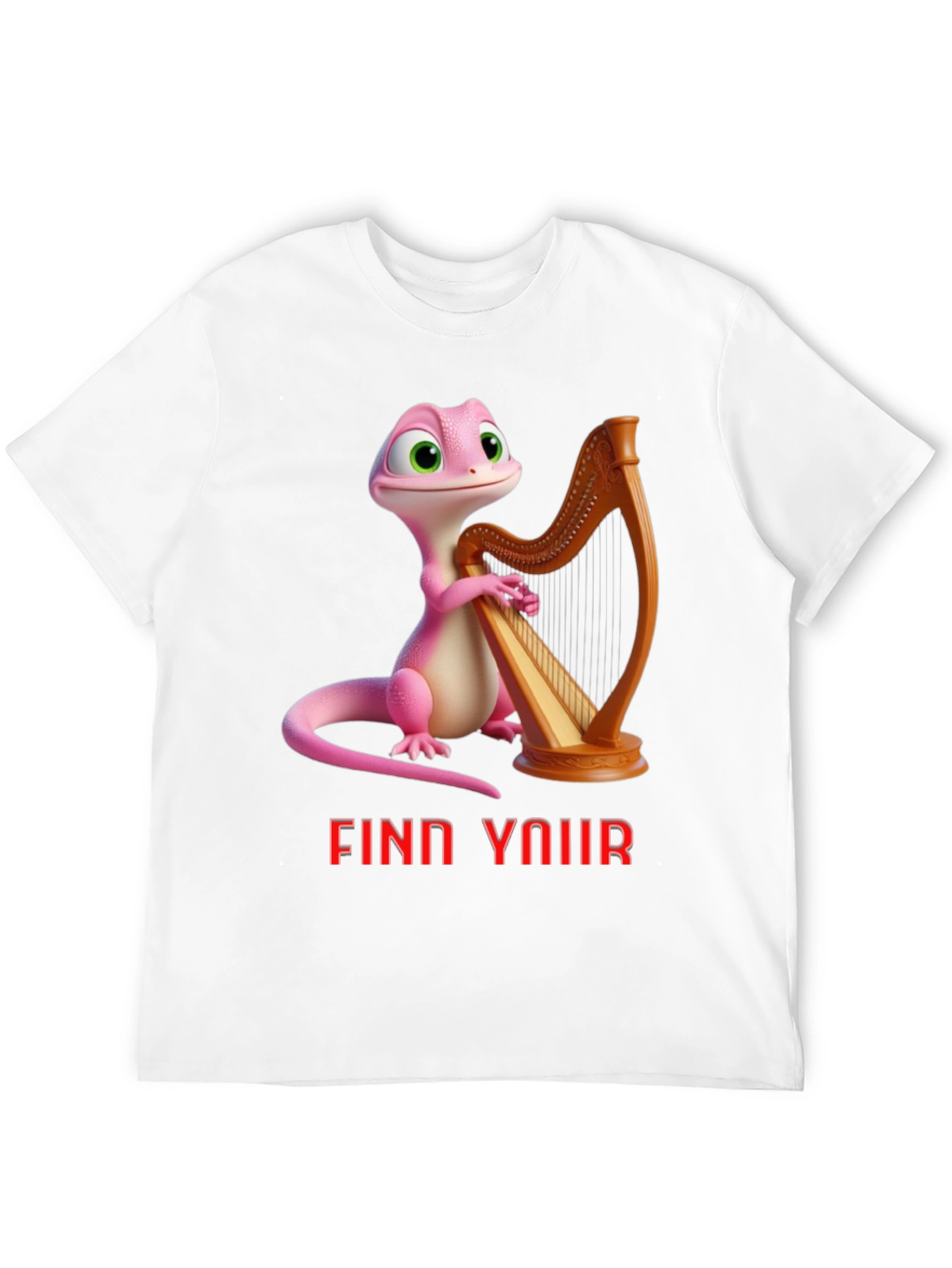 Black Whimsical Gecko Harpist Graphic Tee view 12