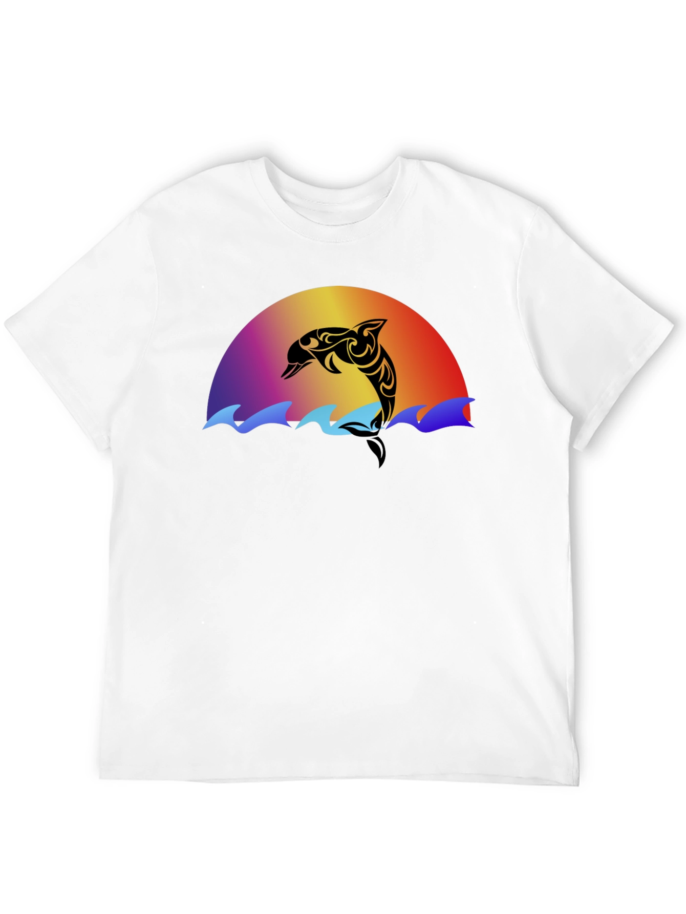 Black Tribal Dolphin Sunset Graphic T-Shirt view 12
