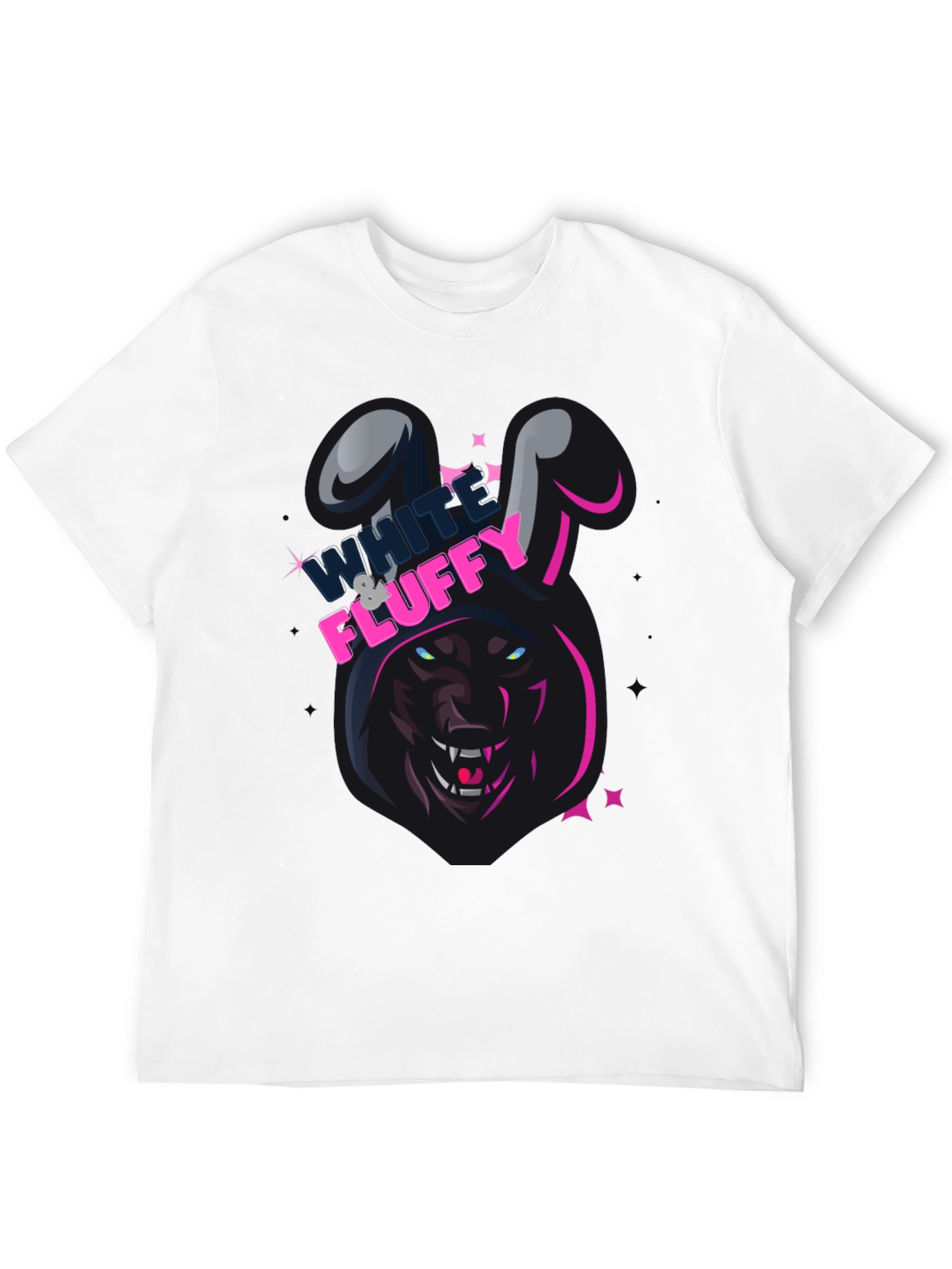 Black White & Fluffy Wolf in Bunny Costume T-Shirt view 12