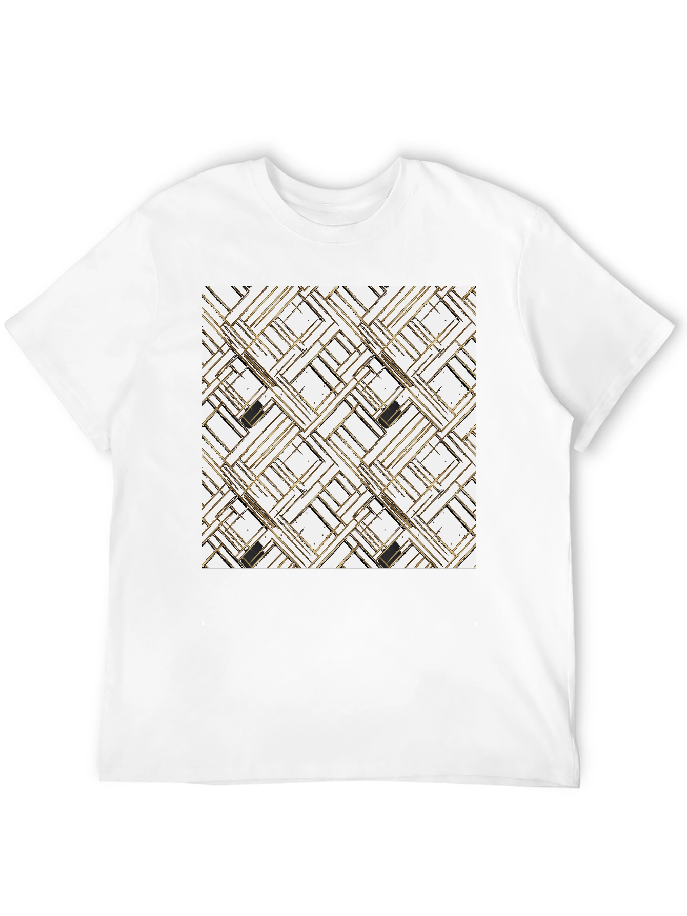 Black Modern Geometric Pattern T-Shirt view 12