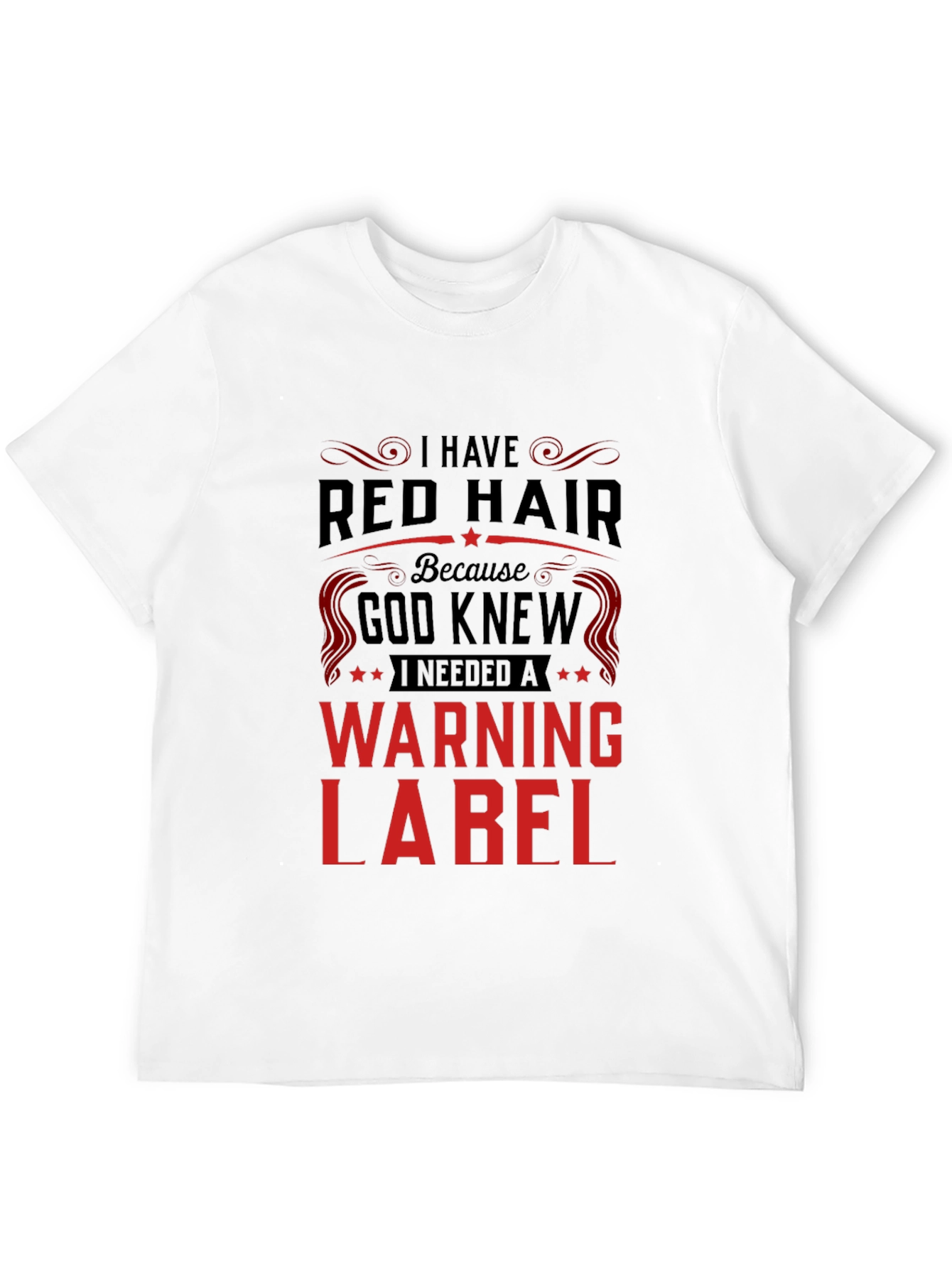 Black Red Hair Warning Label T-Shirt view 12