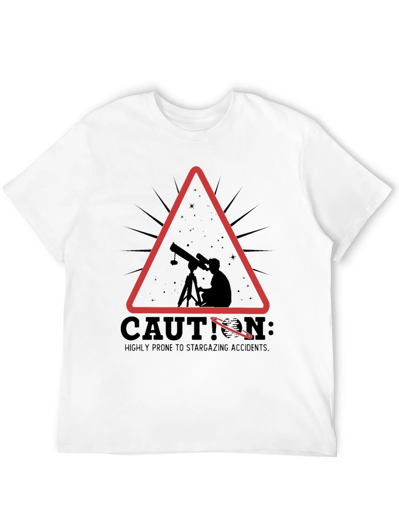Black Caution Stargazing Accidents T-Shirt view 12
