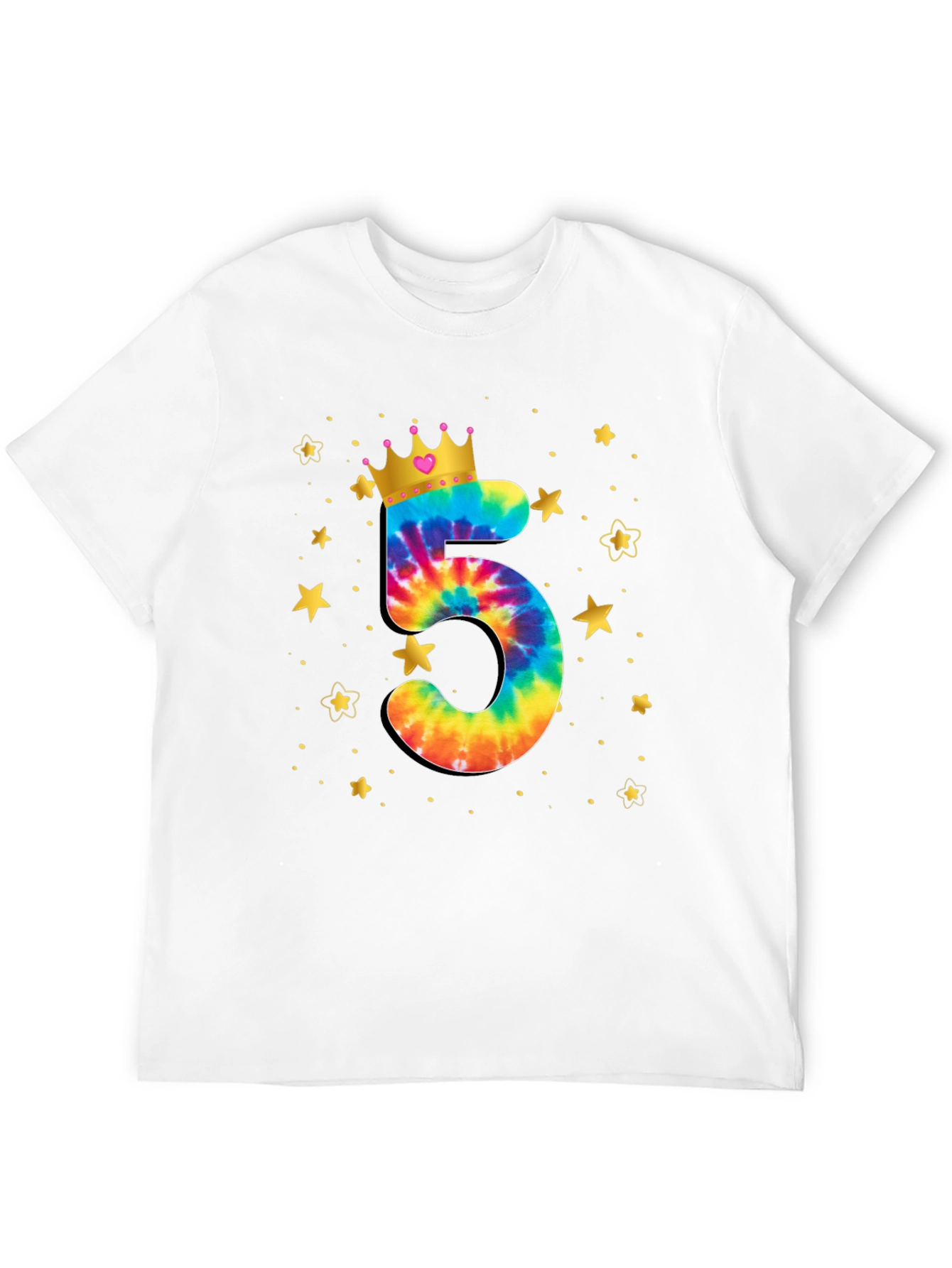 Black Birthday Number 5 Tie Dye Crown Kids T-Shirt view 12