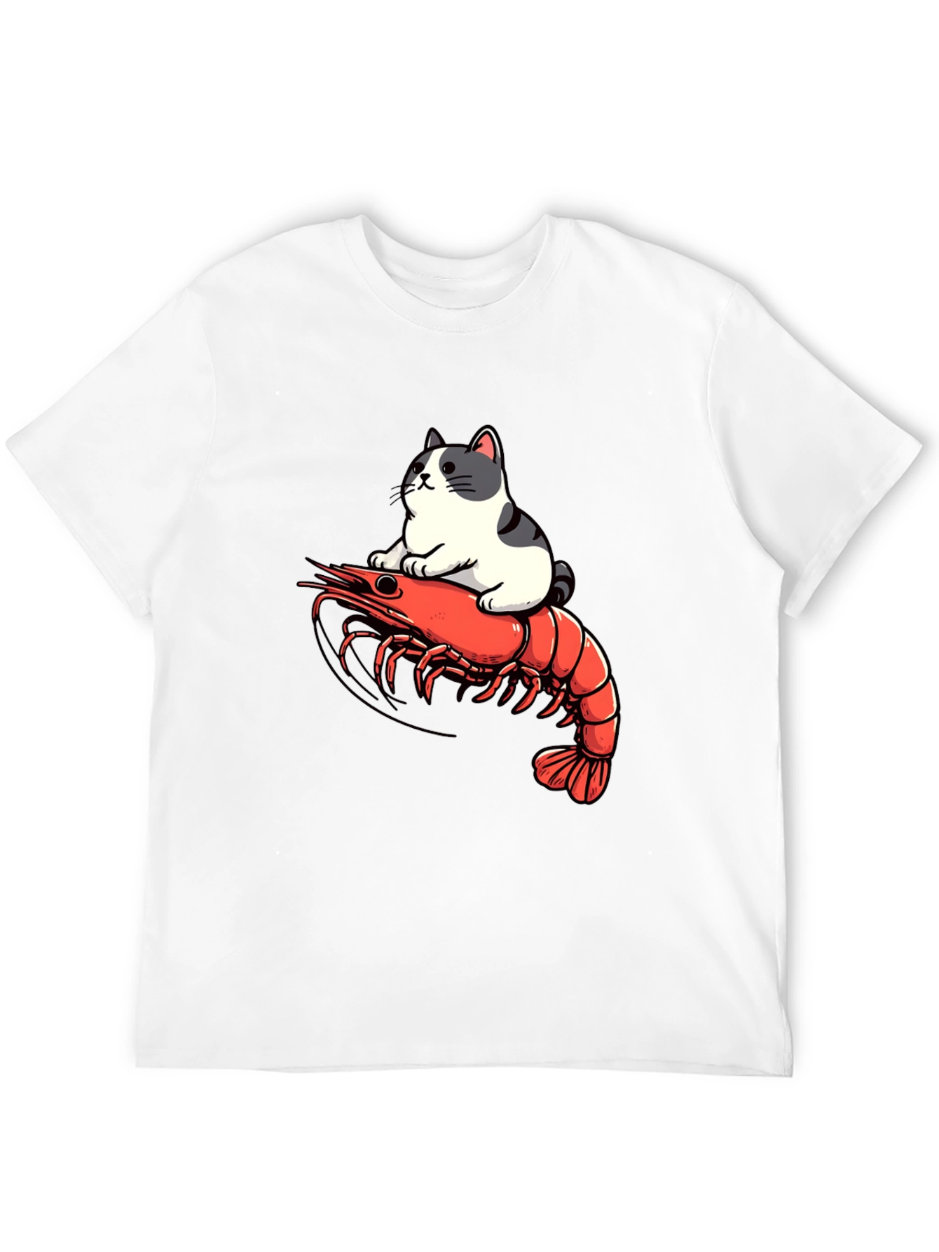 Black Cat Riding Shrimp T-Shirt - Funny Graphic Tee view 12