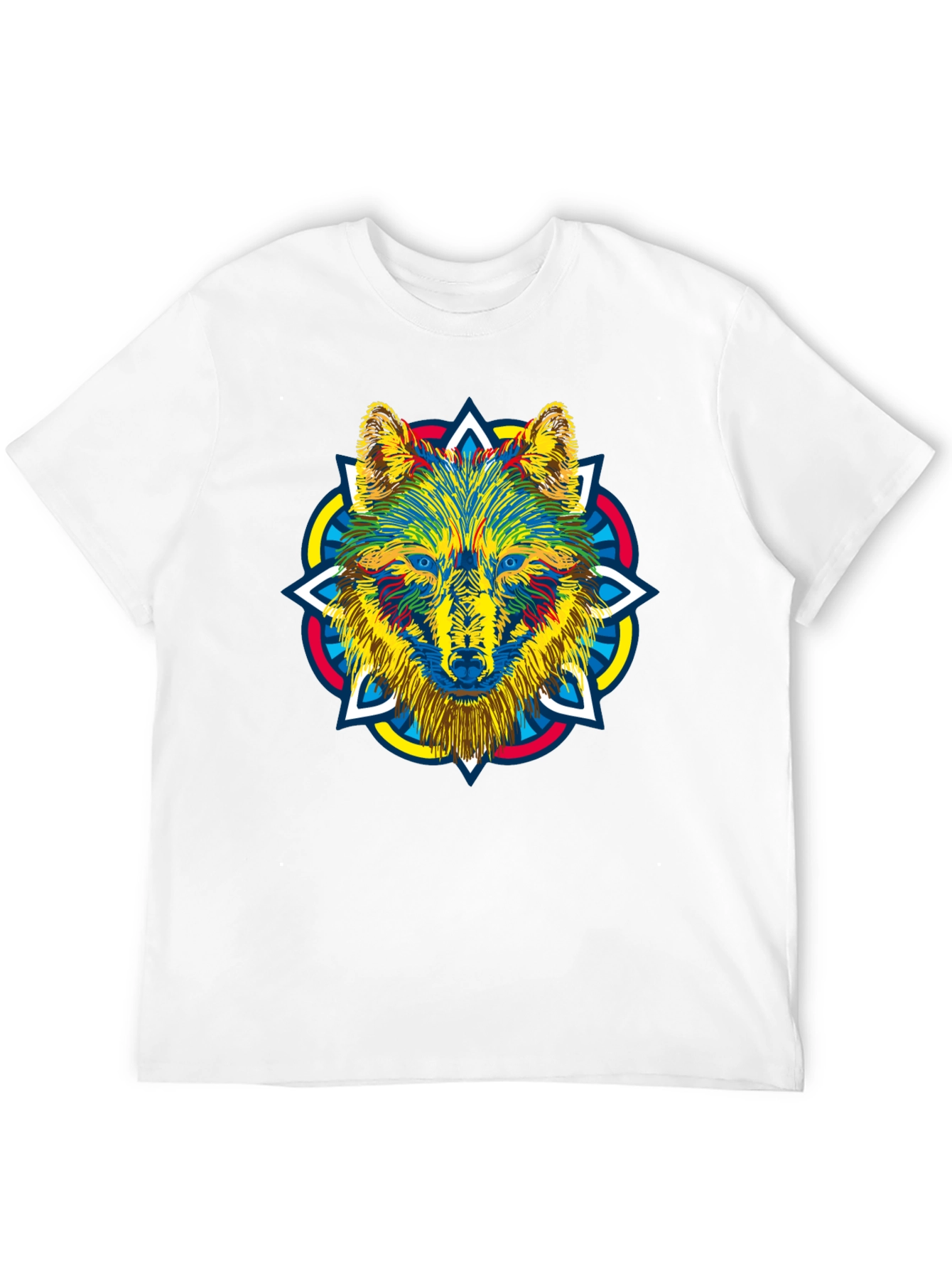 Black Wolf Mandala Graphic Print Men's Black T-Shirt view 12