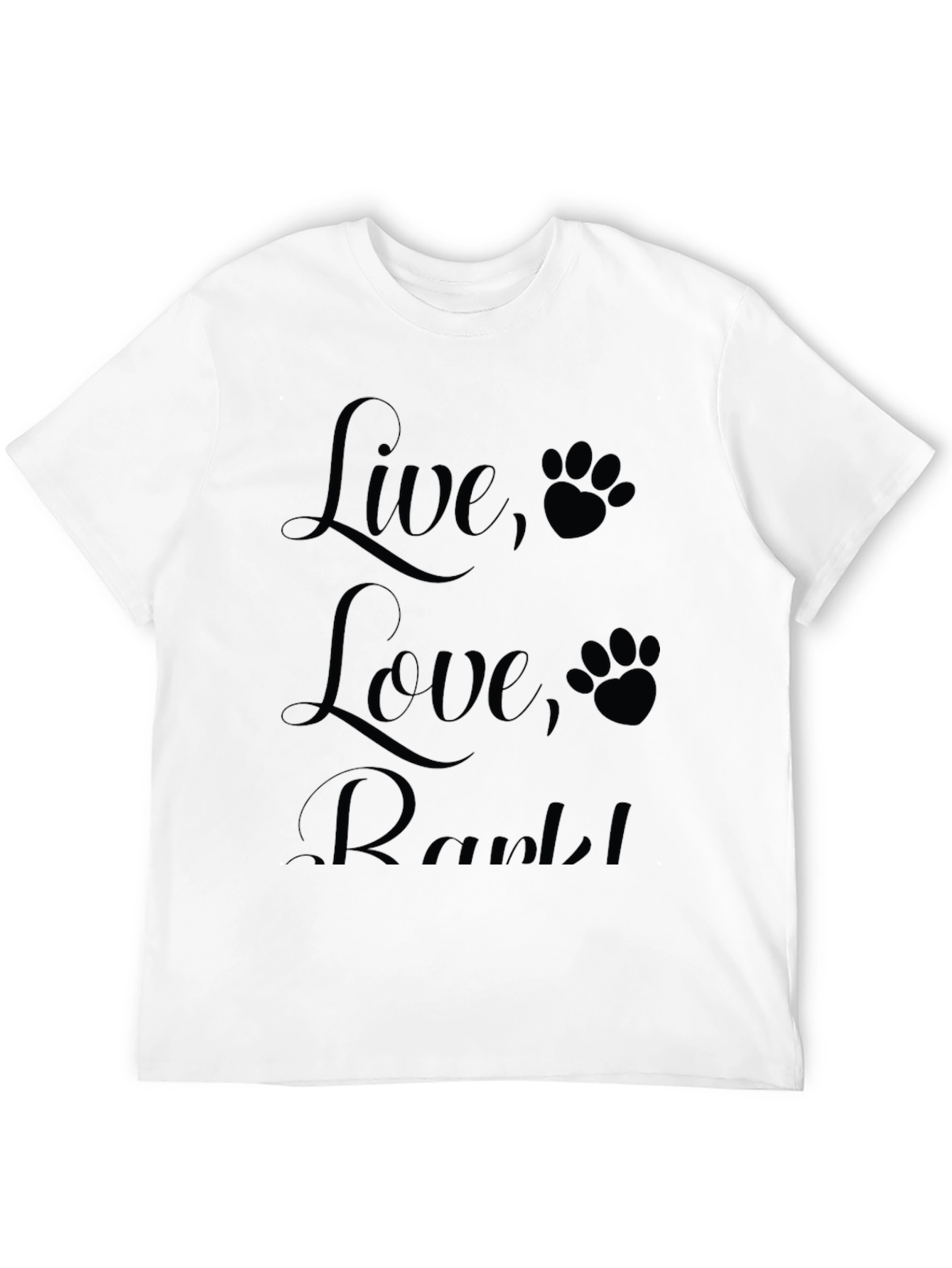 Black Live, Love, Rark! Black T-Shirt with Paw Prints view 12