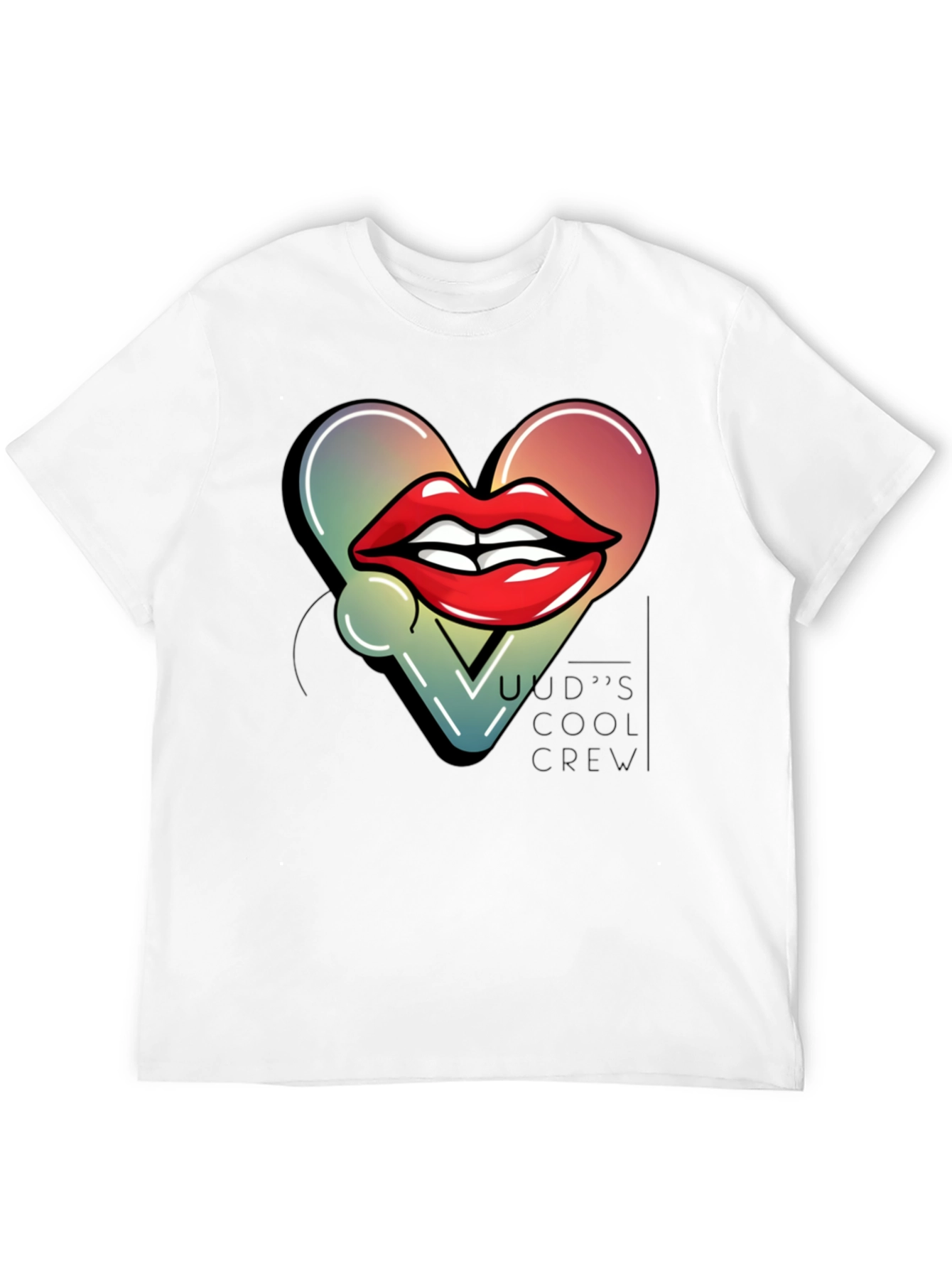 Black Trendy Lips Heart Graphic Black T-Shirt view 12