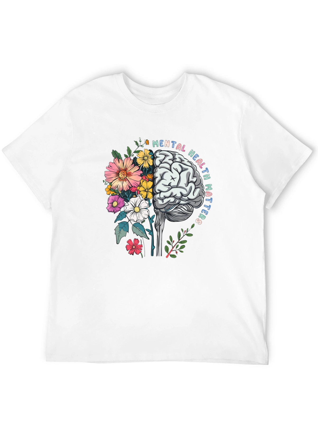 Black Mental Health Matters T-Shirt Brain Flowers Graphic view 12