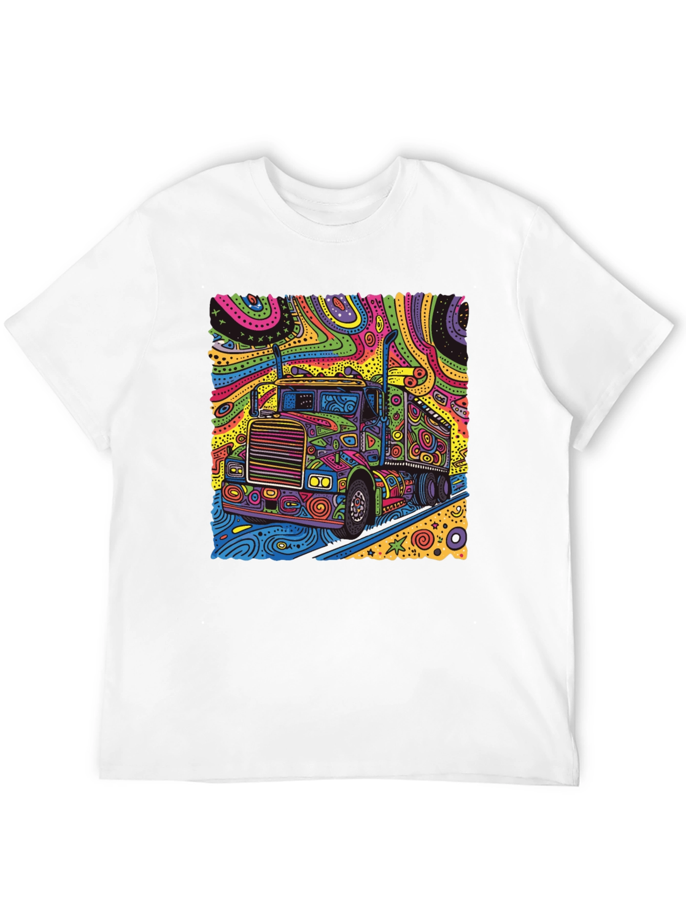 Black Psychedelic Truck T-Shirt - Colorful Semi Truck Design view 12