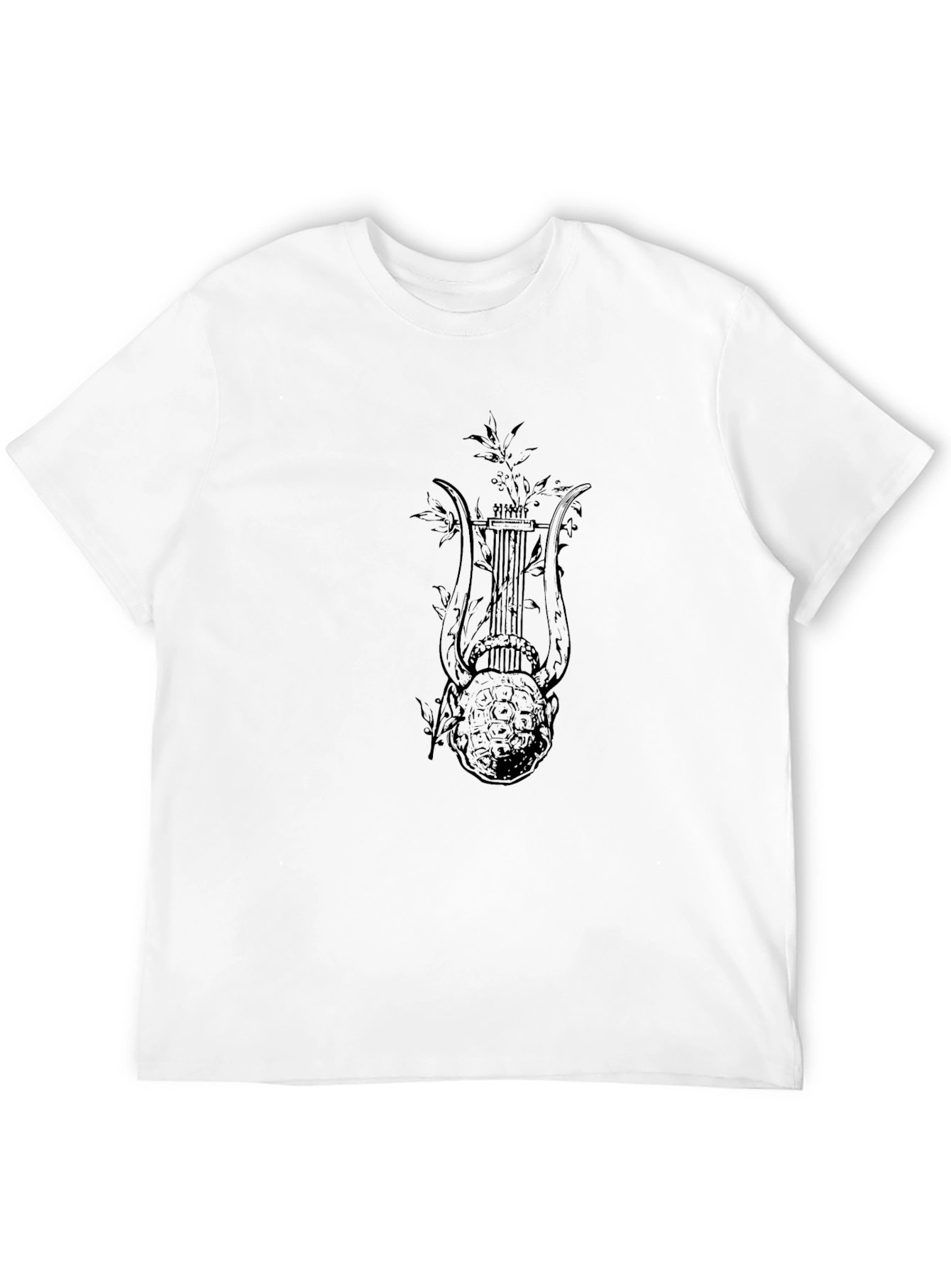 Black Men's Black T-Shirt with Lyre Graphic Print view 12