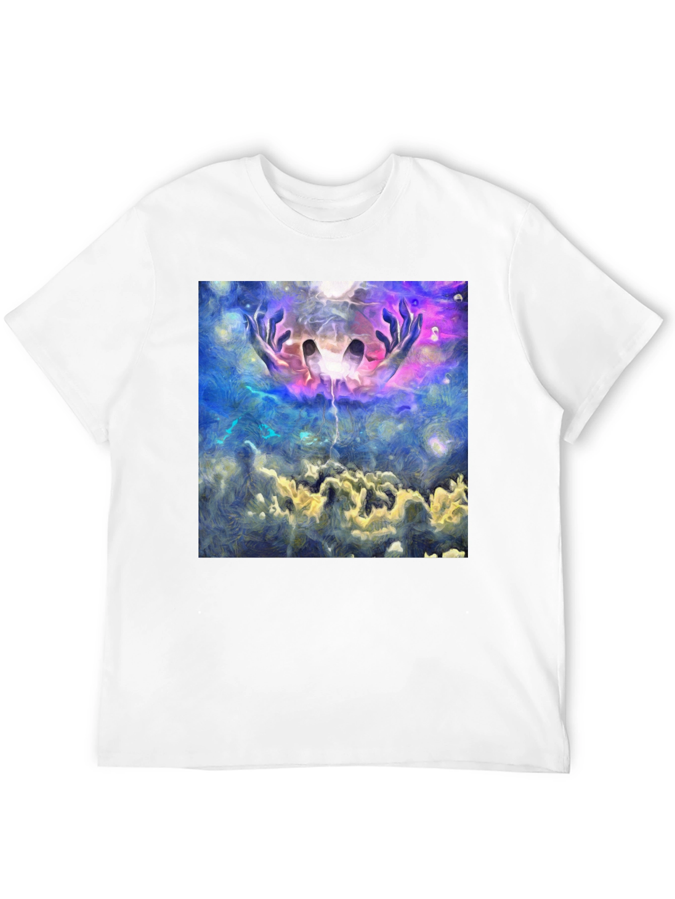 Abstract Hands in Sky Graphic Black T-Shirt - 12