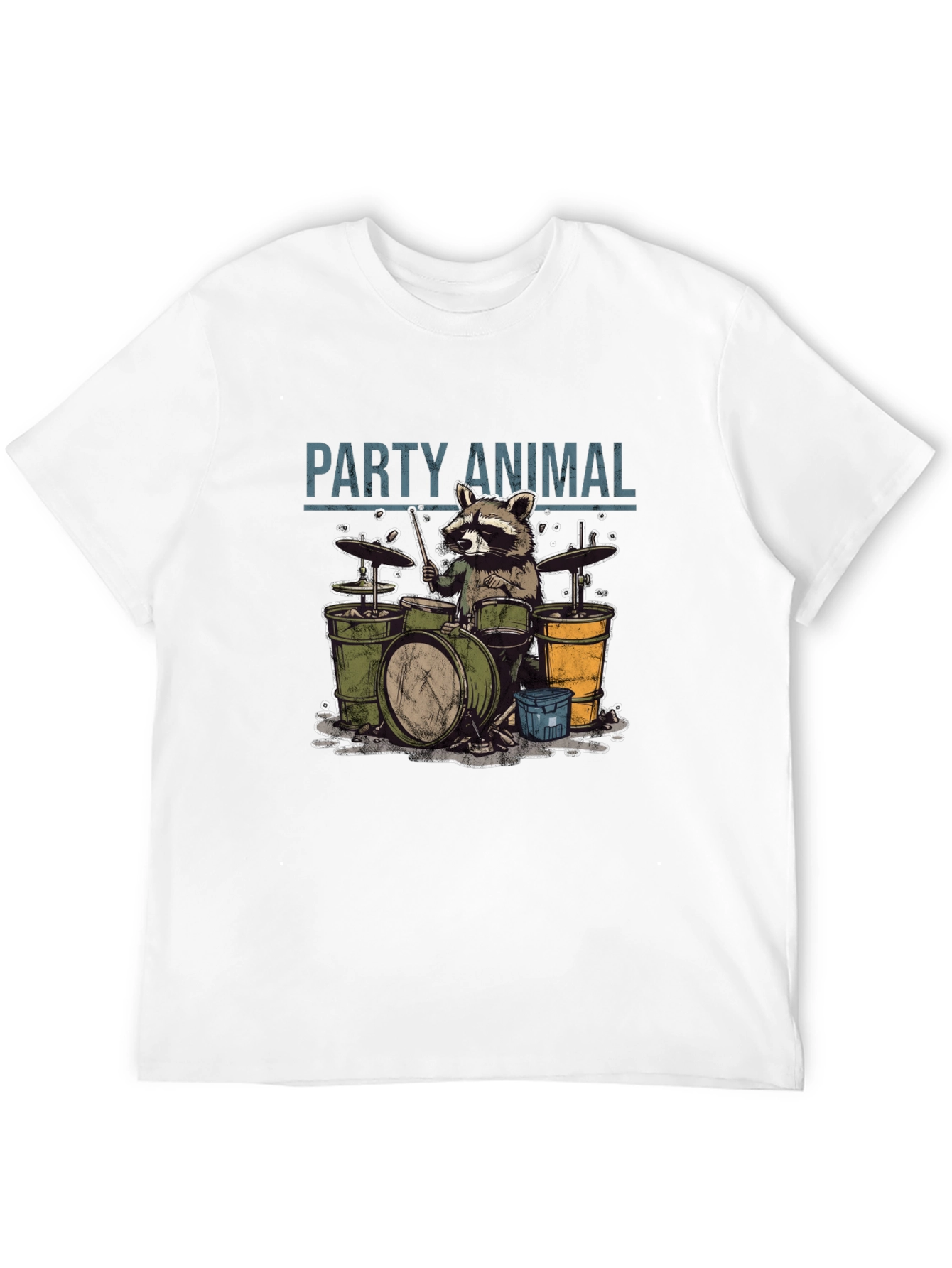 Black Party Animal Raccoon Drummer Graphic T-Shirt view 12