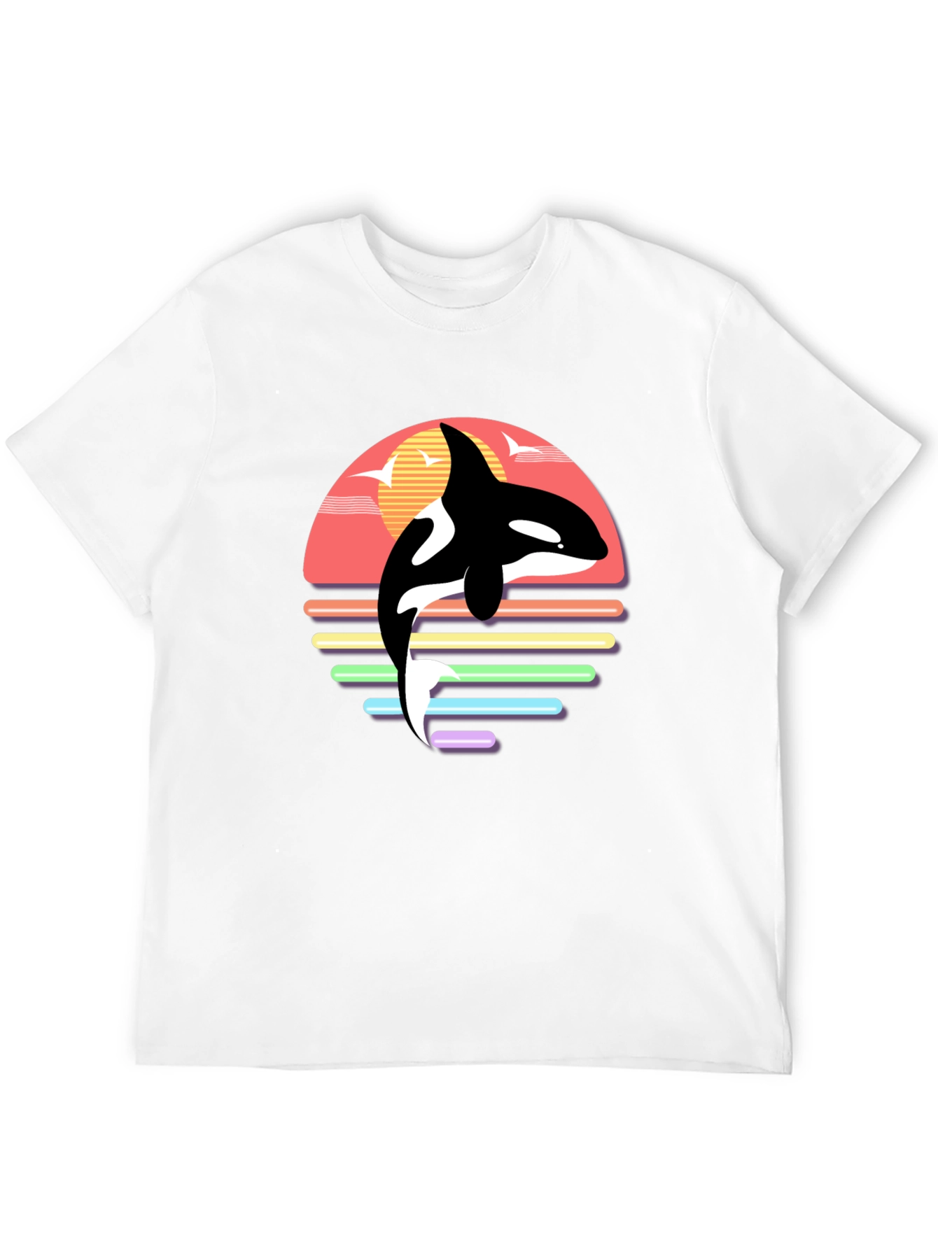 Black Retro Orca Whale Sunset Graphic T-Shirt view 12