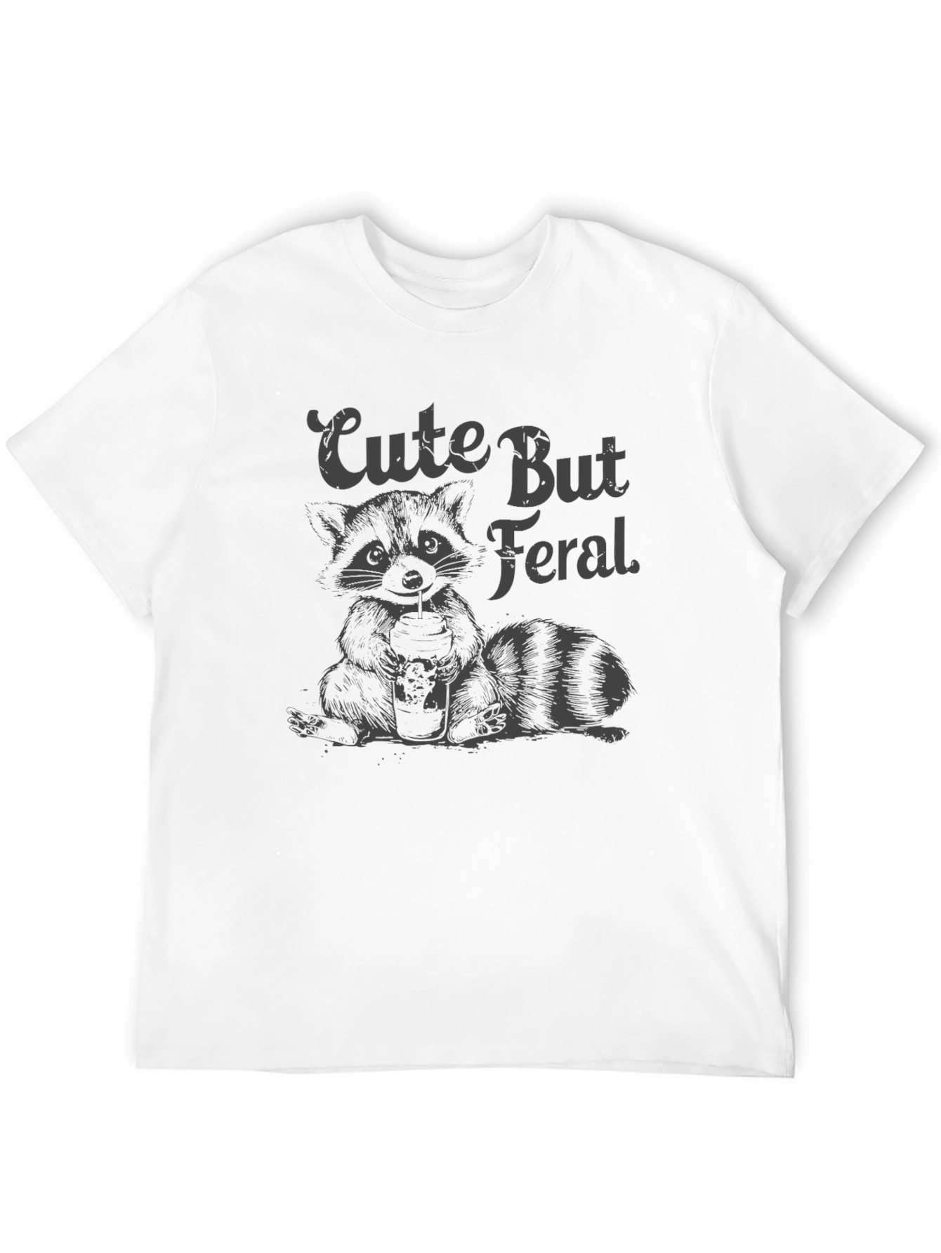 Black Cute But Feral Raccoon Graphic T-Shirt view 12