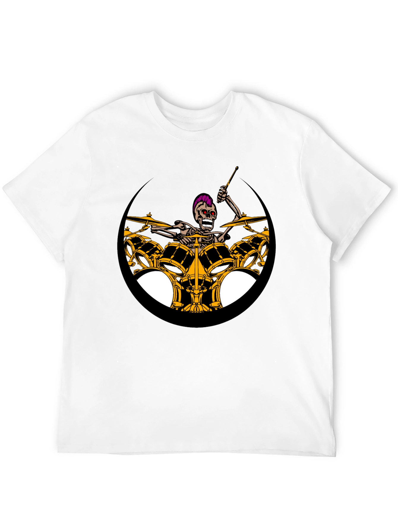 Black Skeleton Drummer Graphic Print Black T-Shirt view 12