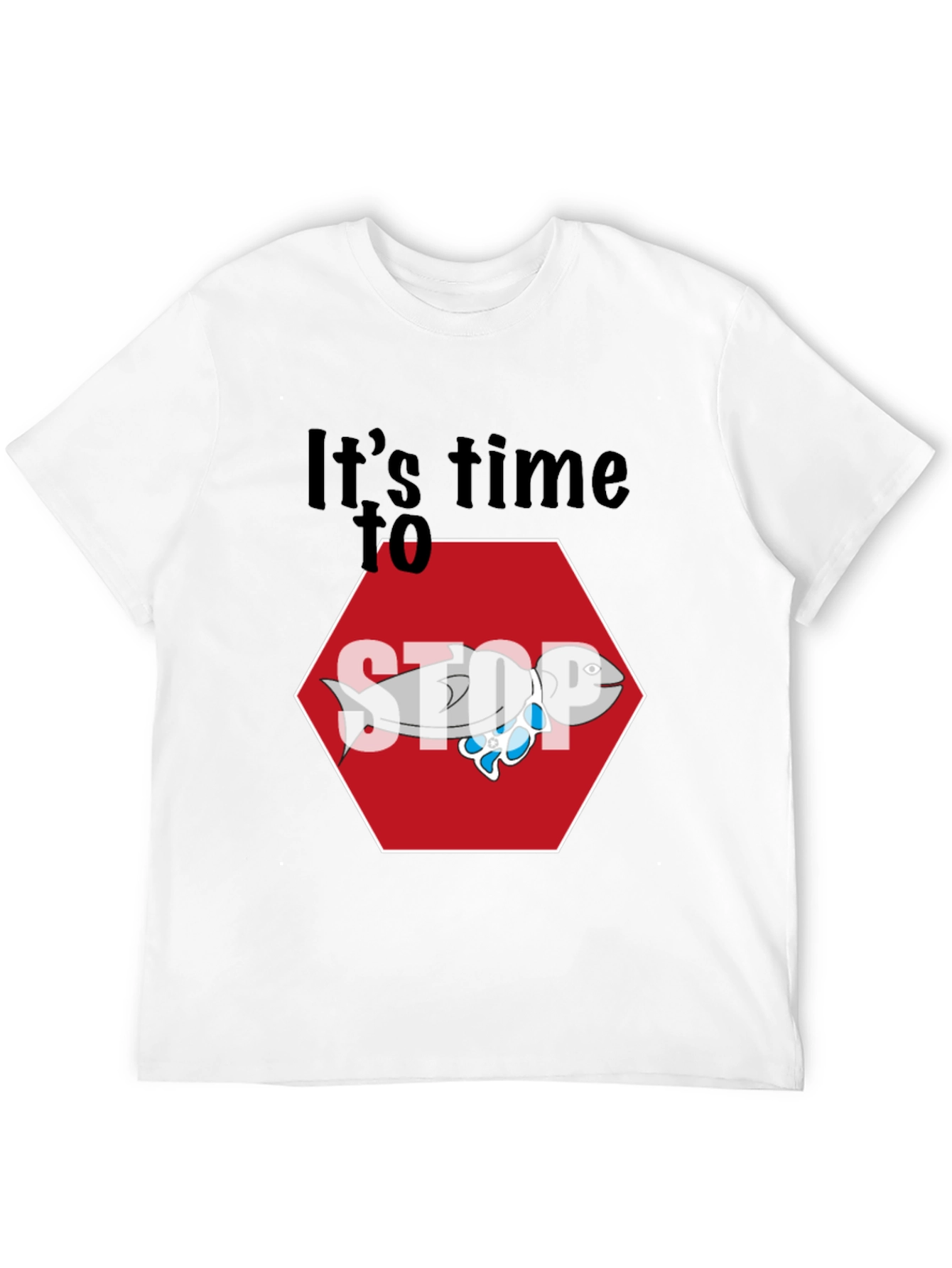 Black It's Time to STOP Fish Stop Sign Graphic Tee view 12