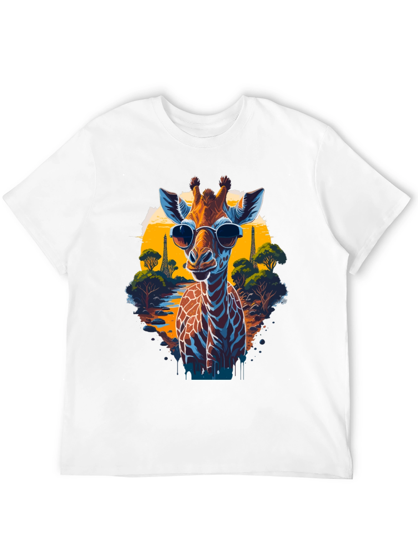 Black Cool Giraffe in Shades Graphic T-Shirt view 12