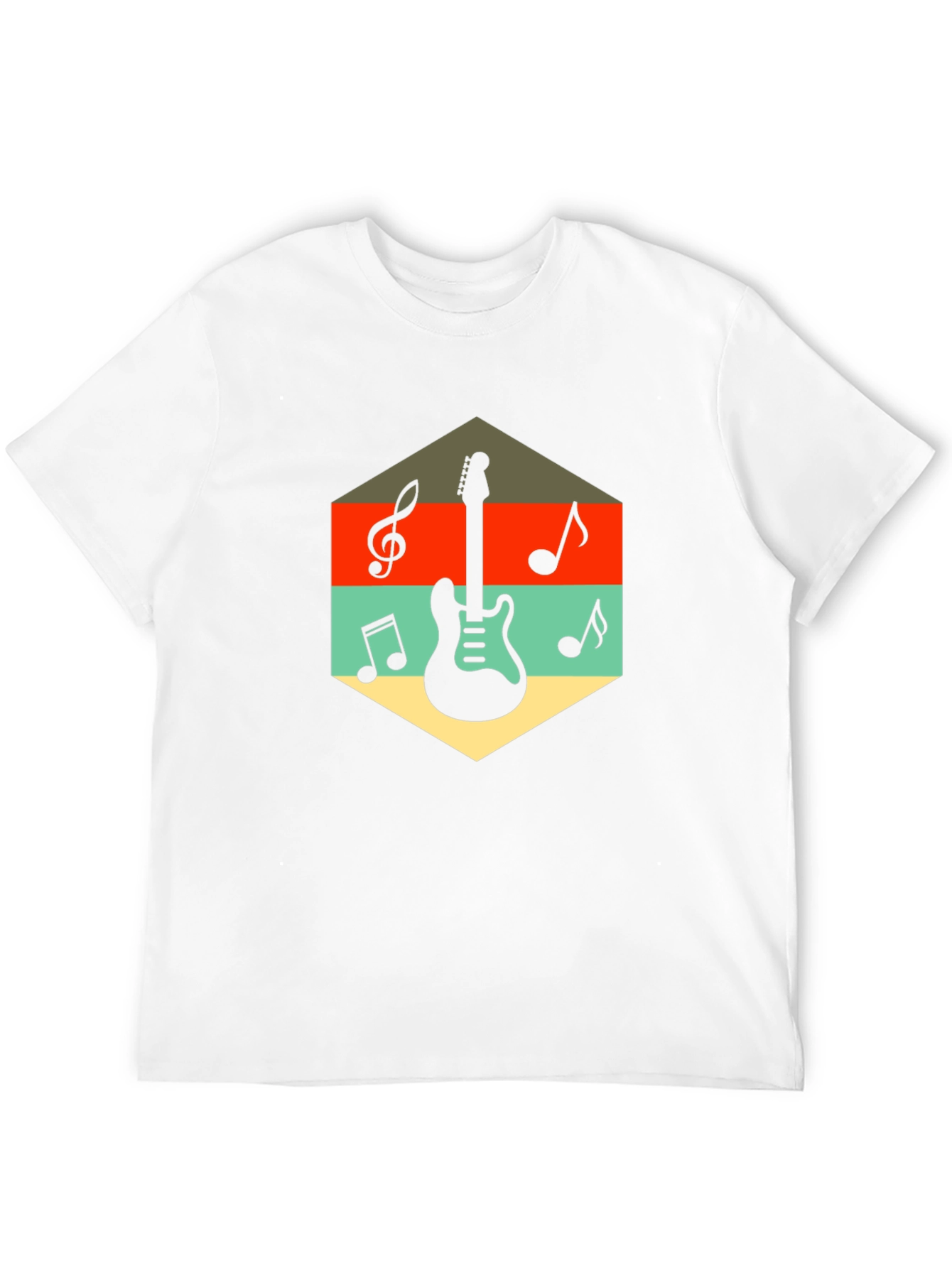 Black Retro Guitar & Music Note Graphic T-Shirt view 12