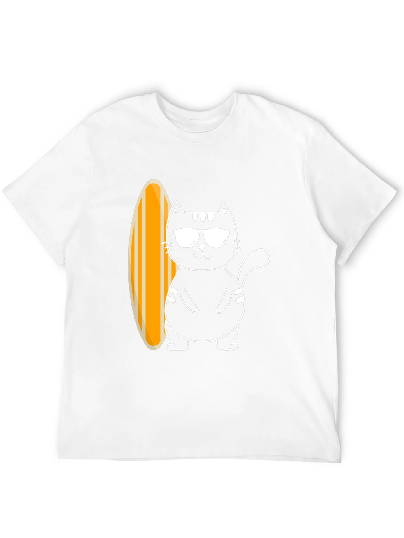 Black Cool Cat Surfboard Graphic Tee - Black Cotton T-Shirt view 12