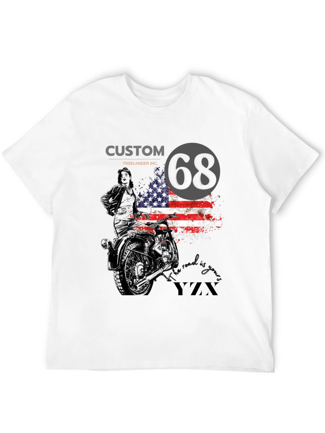 Black Custom 68 American Flag Motorcycle T-Shirt view 12