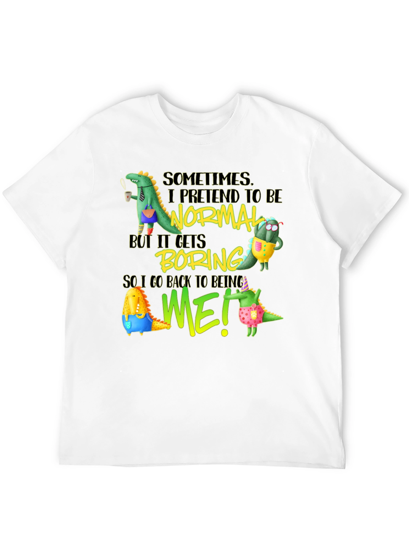 Black Funny Dinosaur Graphic Tee - Be Yourself T-Shirt view 12