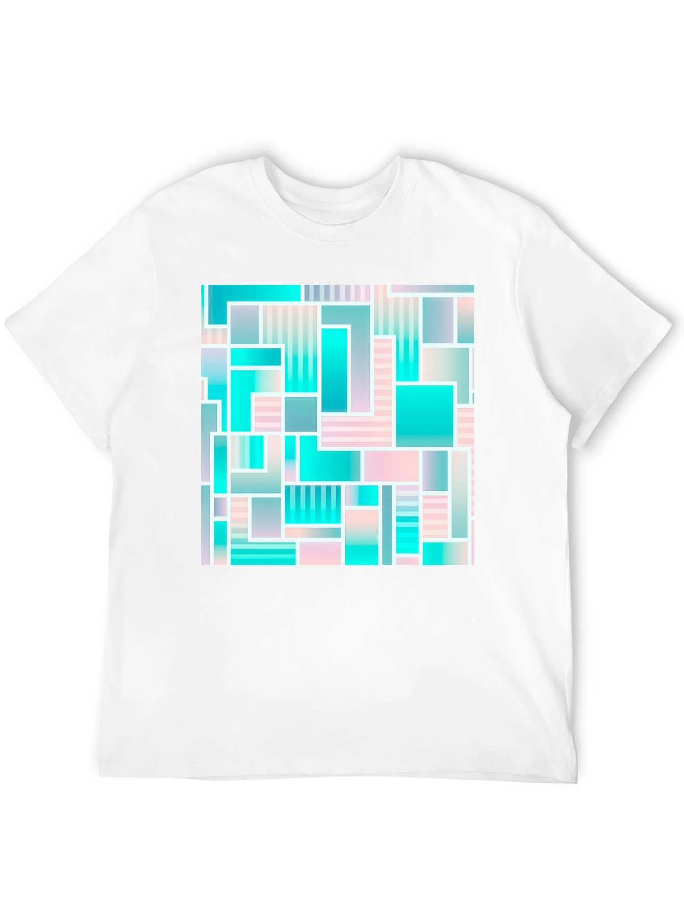 Black Geometric Abstract Teal & Pink T-Shirt view 12