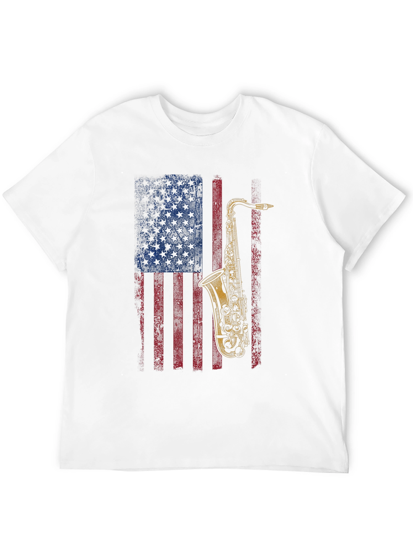 Black Saxophone American Flag Graphic T-Shirt view 12