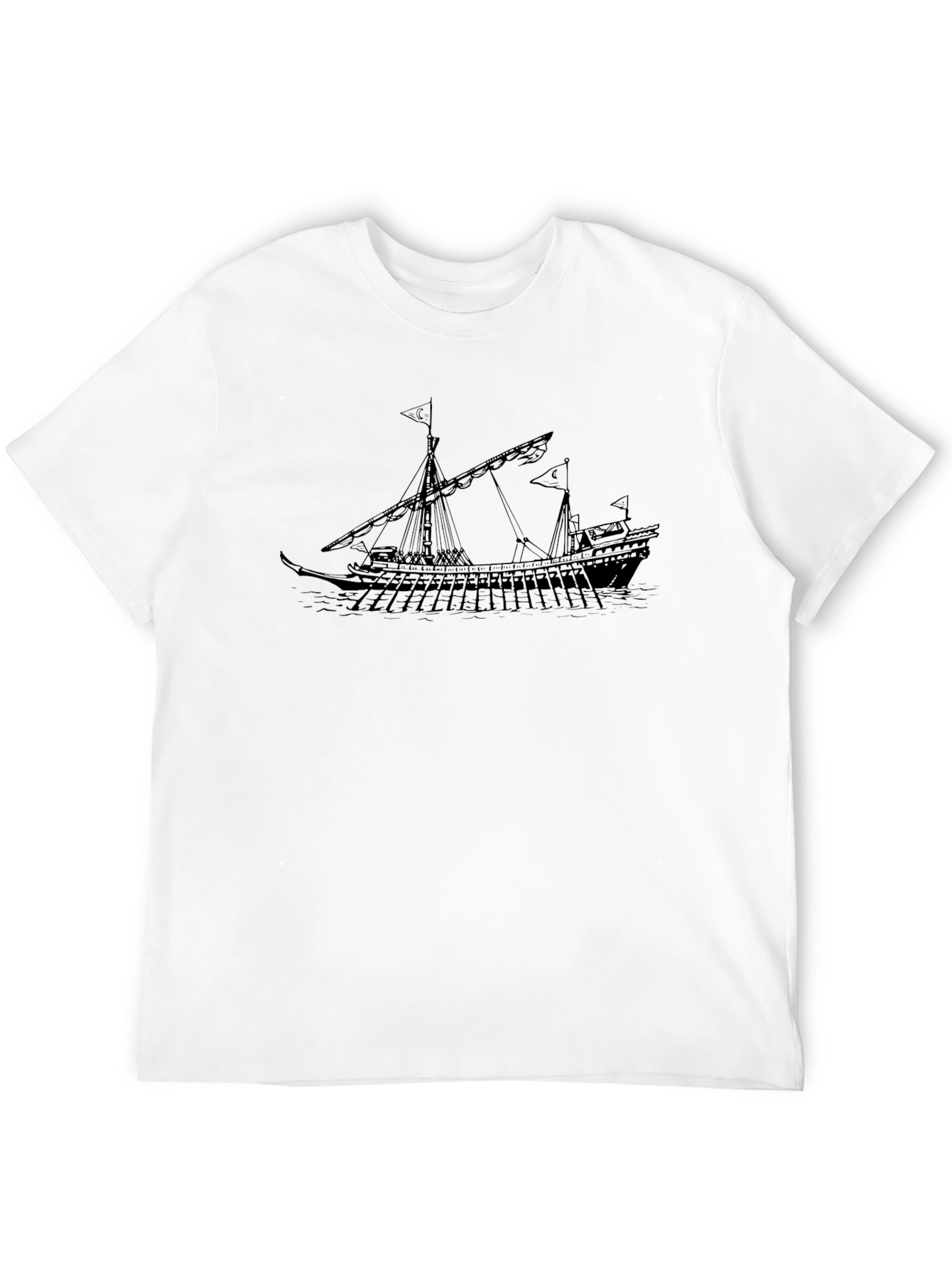 Black Vintage Ship Graphic Tee - Black Cotton T-Shirt view 12