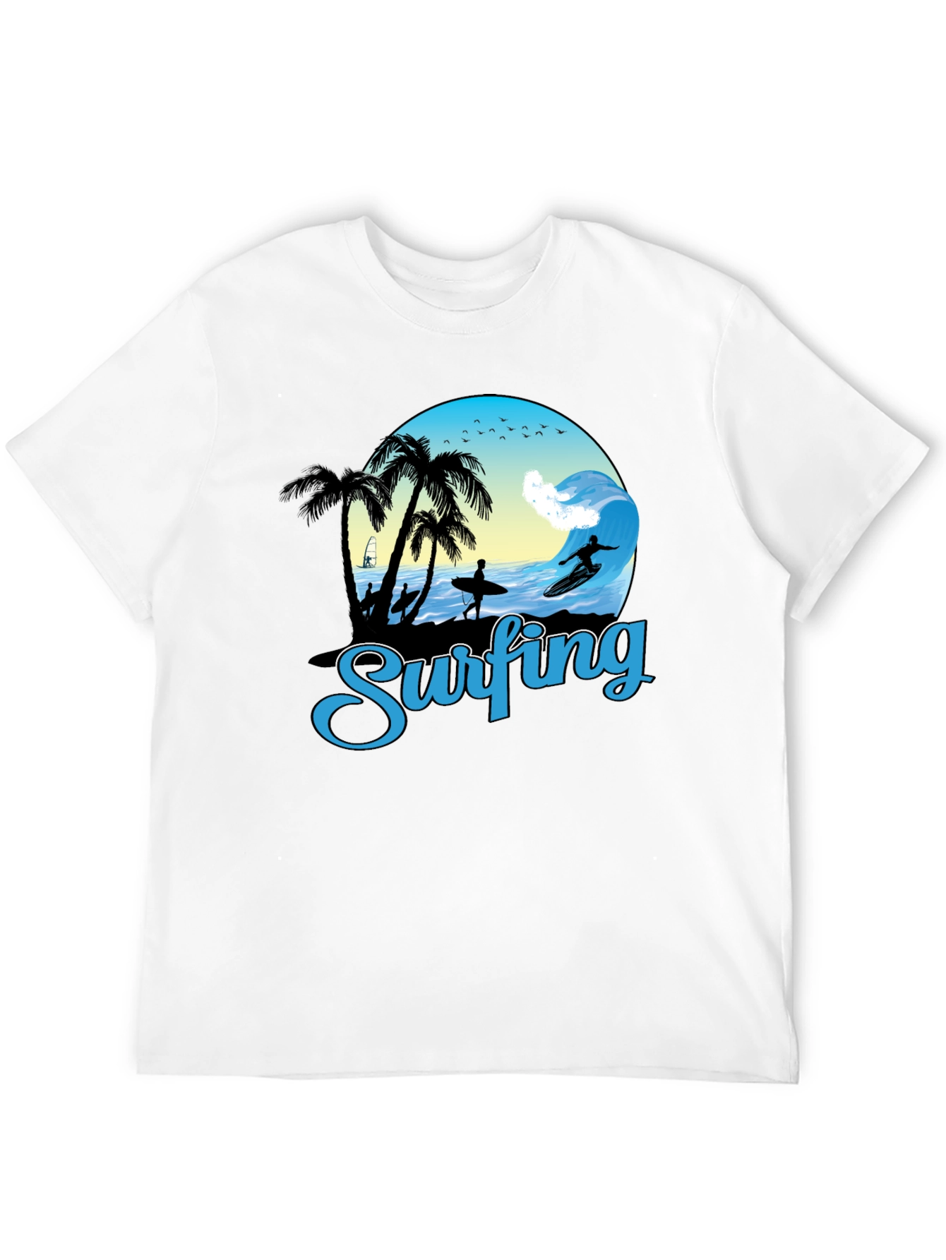 Black Surfing Graphic T-Shirt - Black Cotton Tee view 12