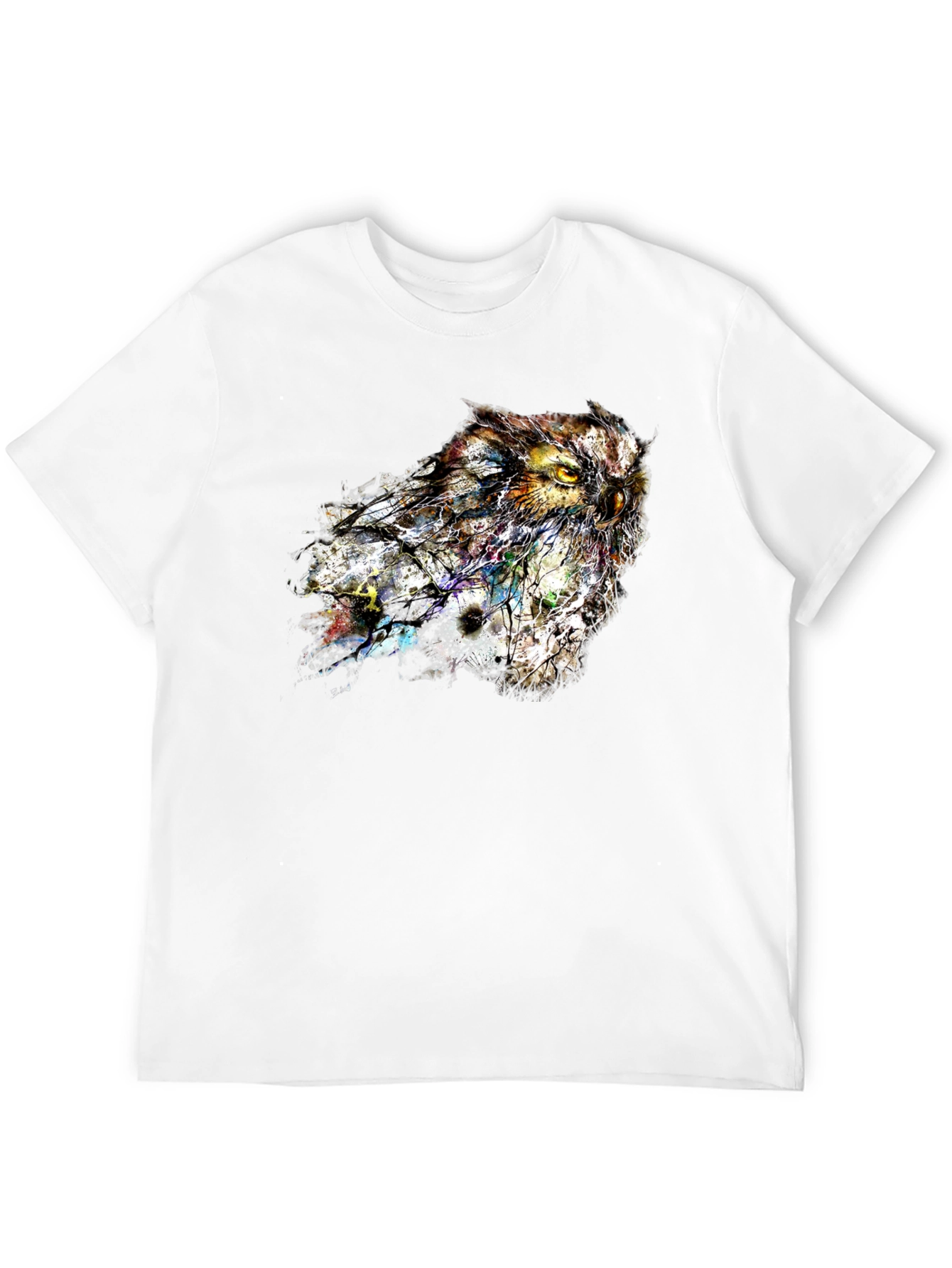 Black Abstract Owl Graphic Tee - Stylish Men's Black T-Shirt view 12