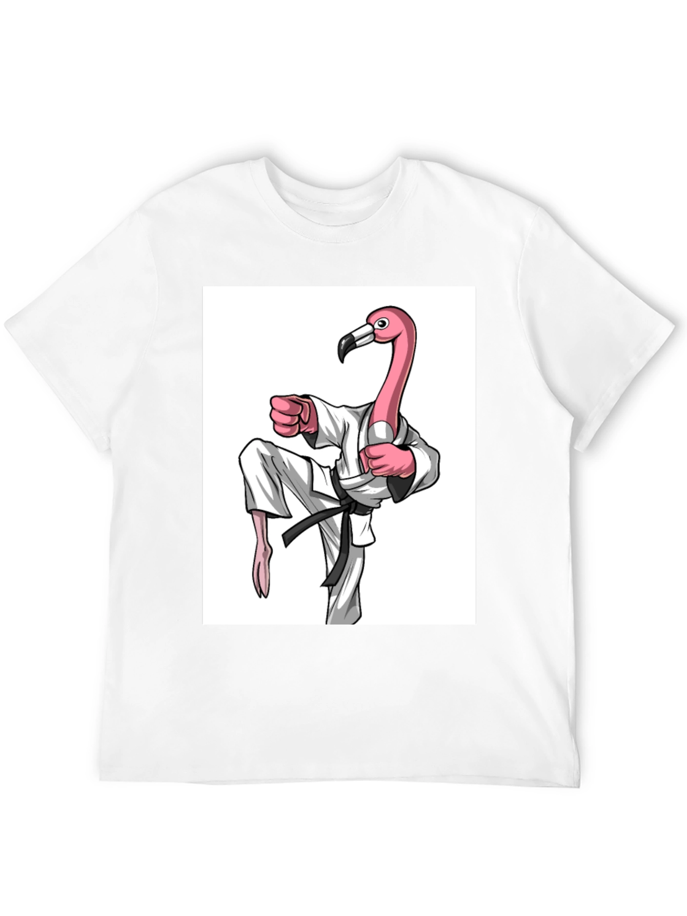 Black Karate Flamingo Black T-Shirt - Unique Graphic Tee view 12