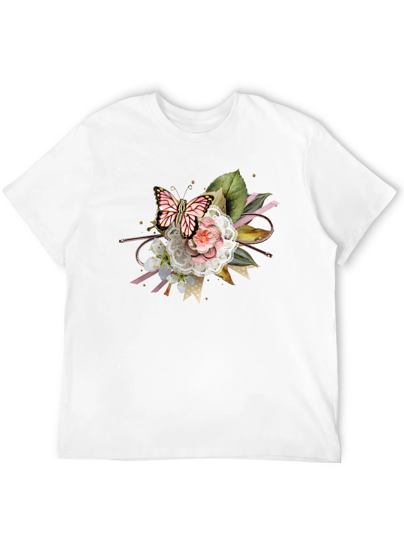 Black Butterfly Floral Graphic Tee - Black Cotton Blend view 12