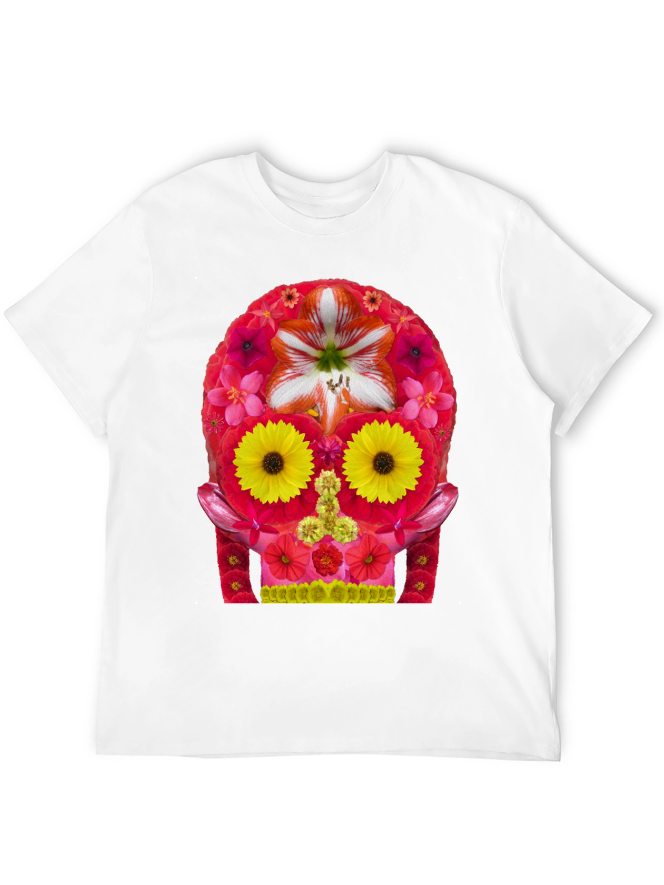 Black Floral Skull Graphic Tee - Men's Black T-Shirt view 12