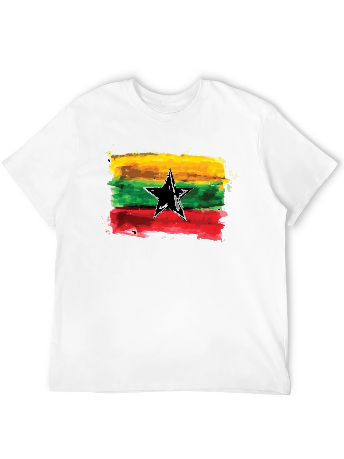 Black Ghana Flag Watercolor Graphic Tee view 12