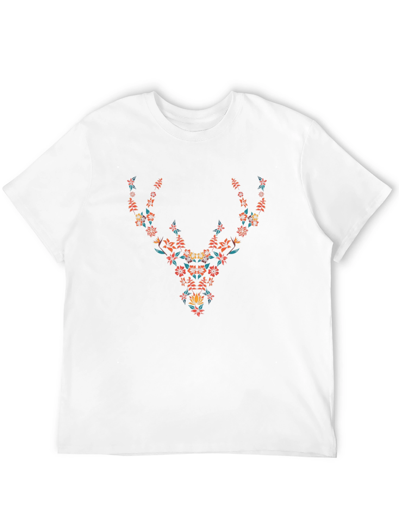 Black Floral Deer Graphic Tee - Black Cotton T-Shirt view 12