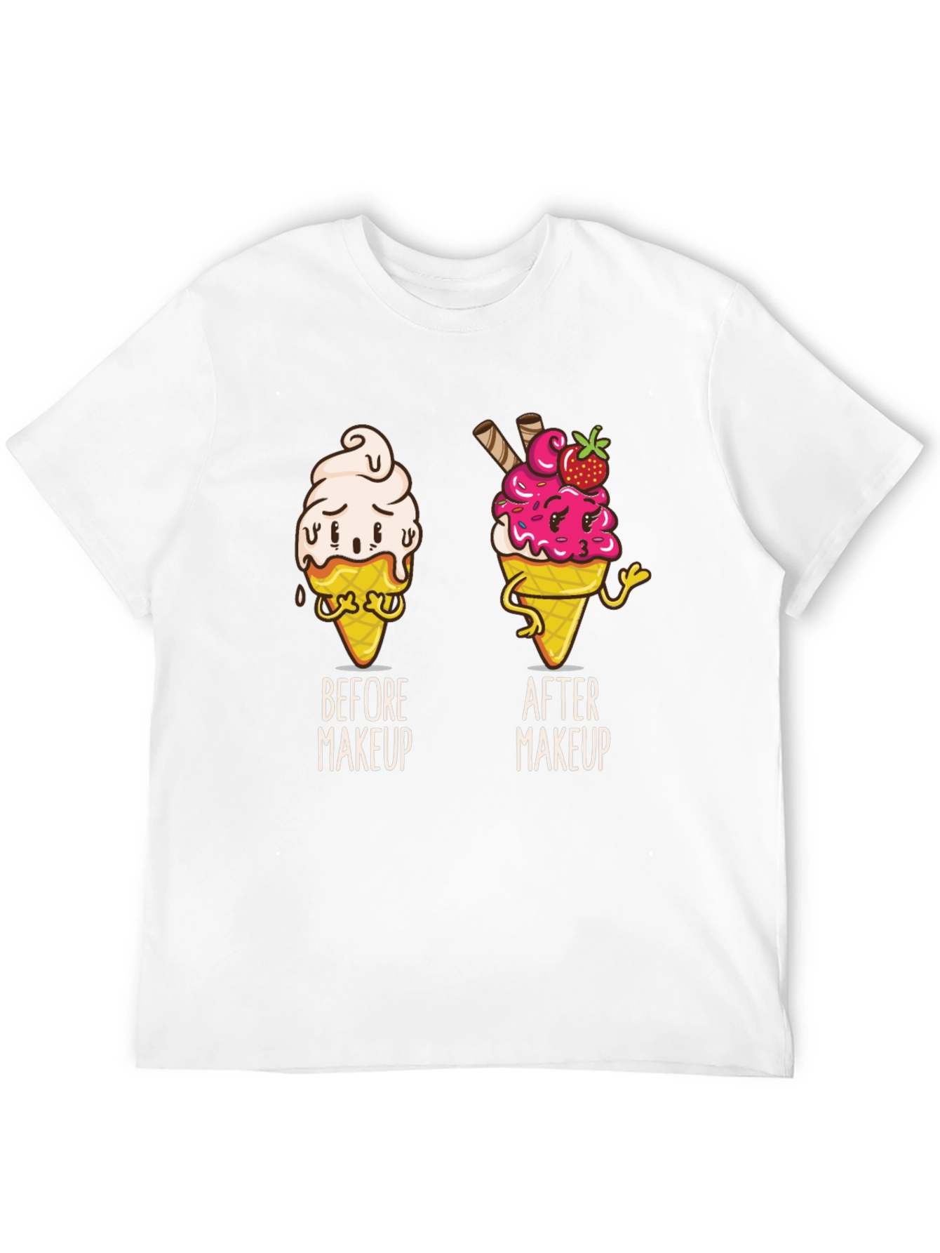 Black Funny Ice Cream Before and After Makeup T-Shirt view 12