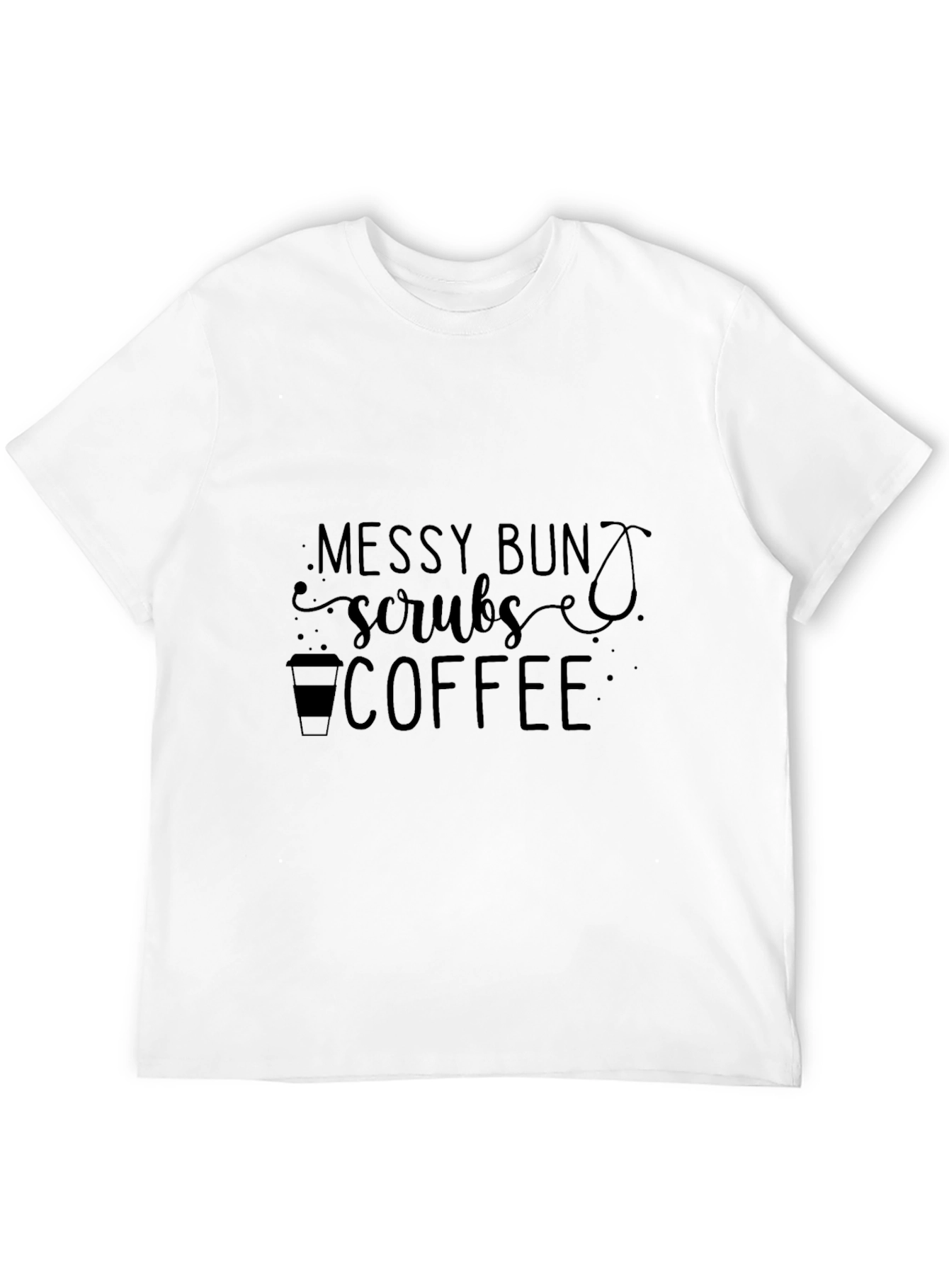 Black Messy Bun Scrubs Coffee Graphic T-Shirt view 12
