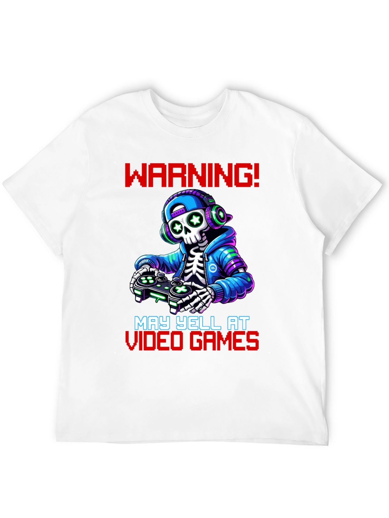 Black Gamer Skeleton T-Shirt - Warning May Yell! view 12