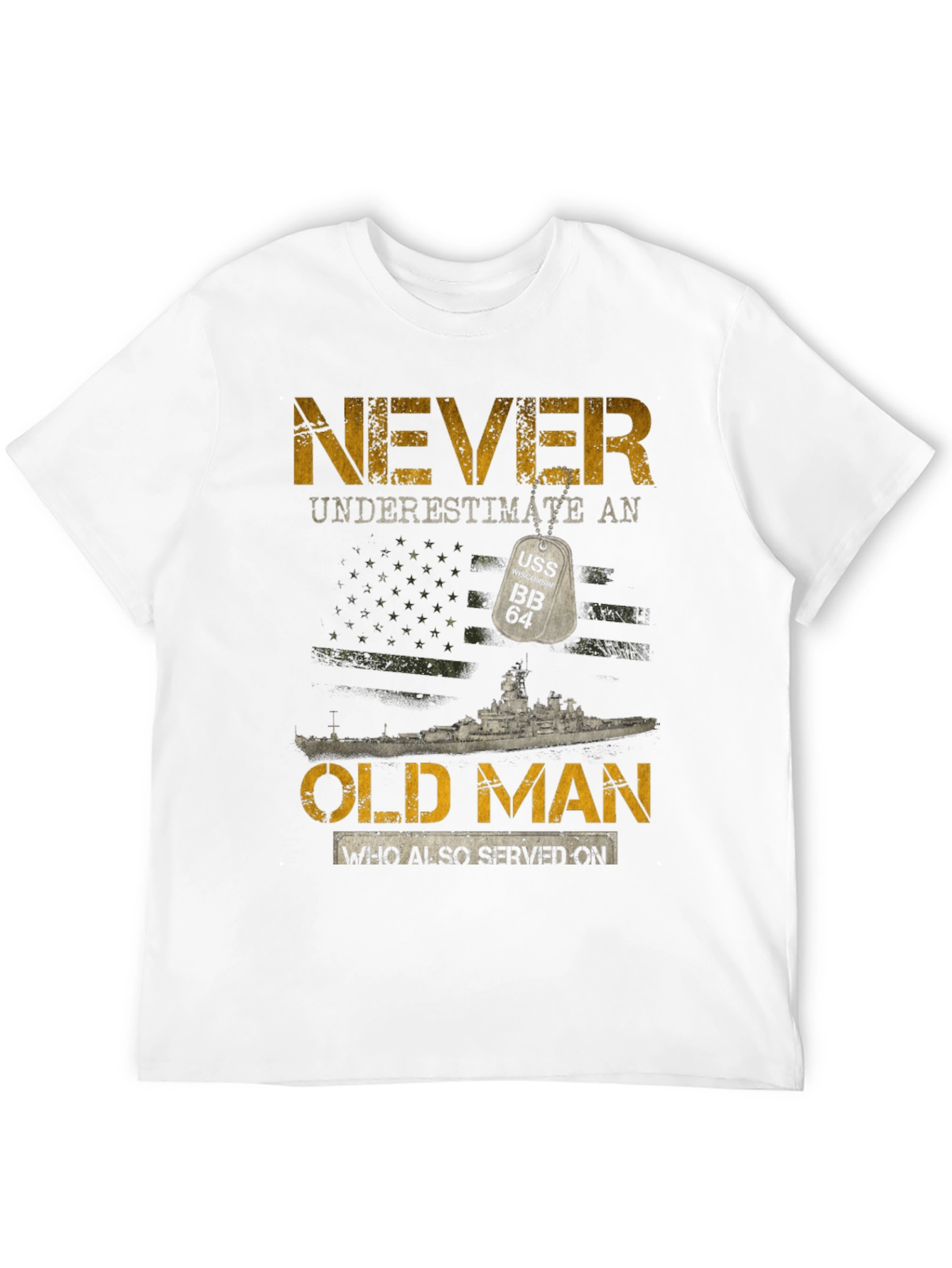 Black Never Underestimate an Old Man USS BB 64 T-Shirt view 12