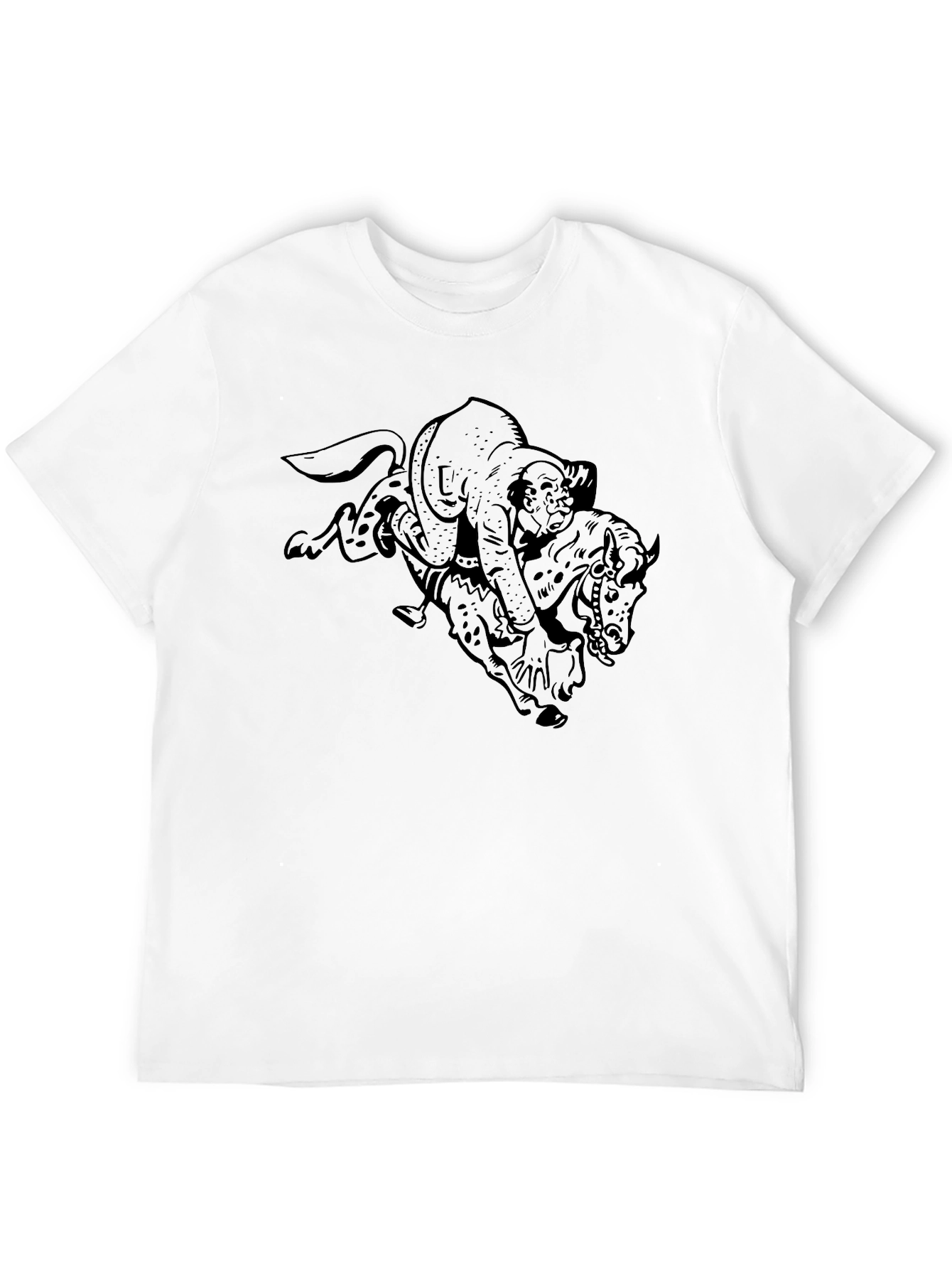 Black Black Graphic Tee - Man Riding Animal Design view 12