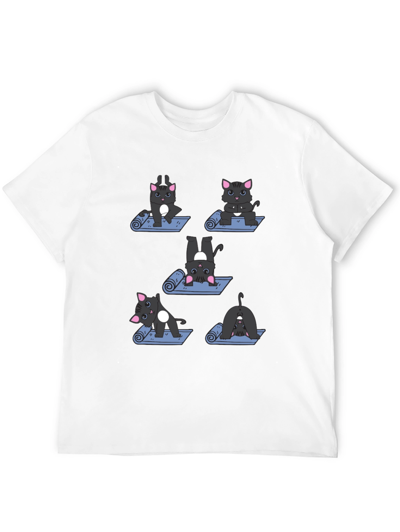 Black Yoga Cat T-Shirt - Funny Cartoon Tee view 12