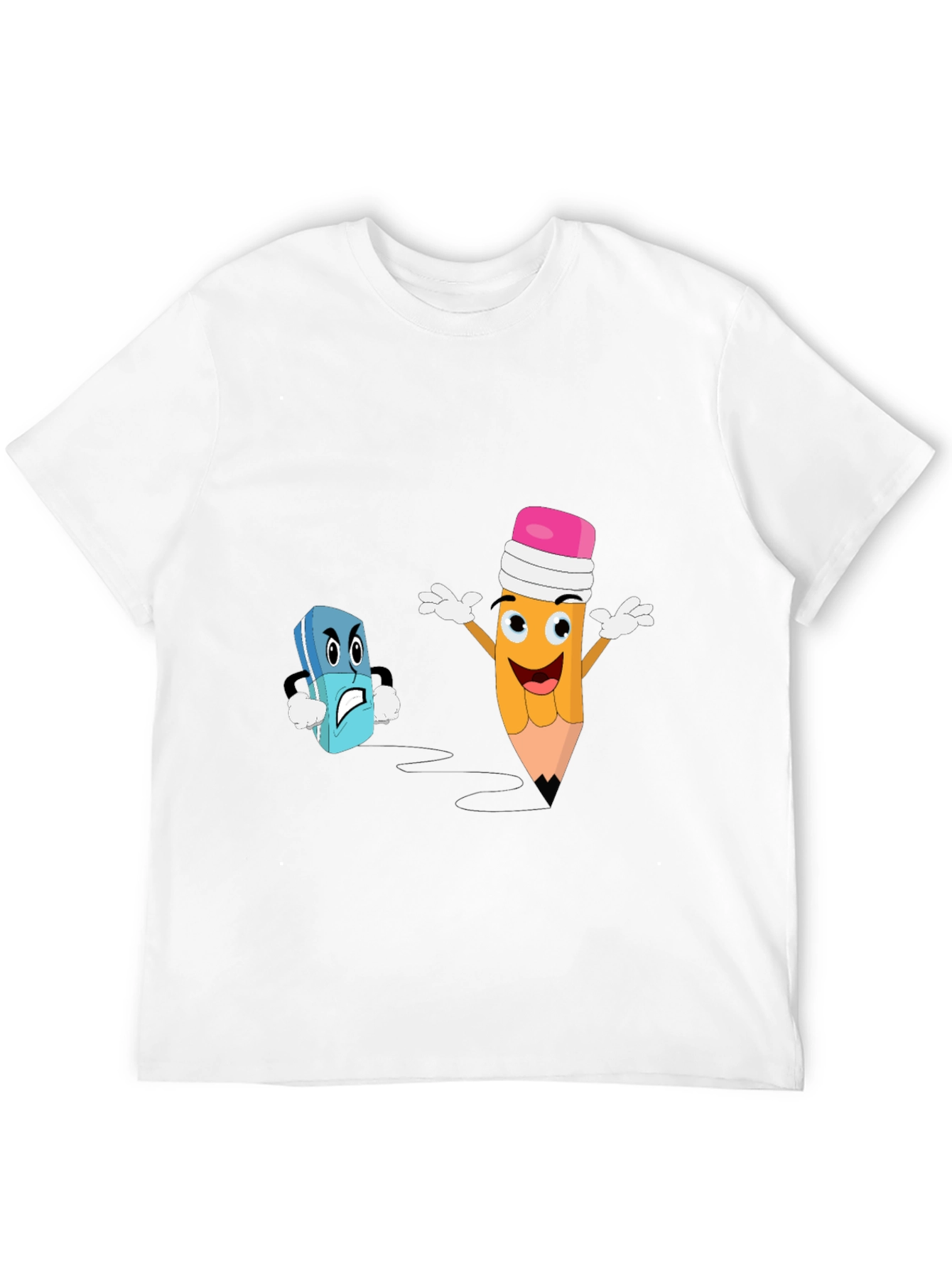 Black Funny Pencil vs Eraser Cartoon Black T-Shirt view 12