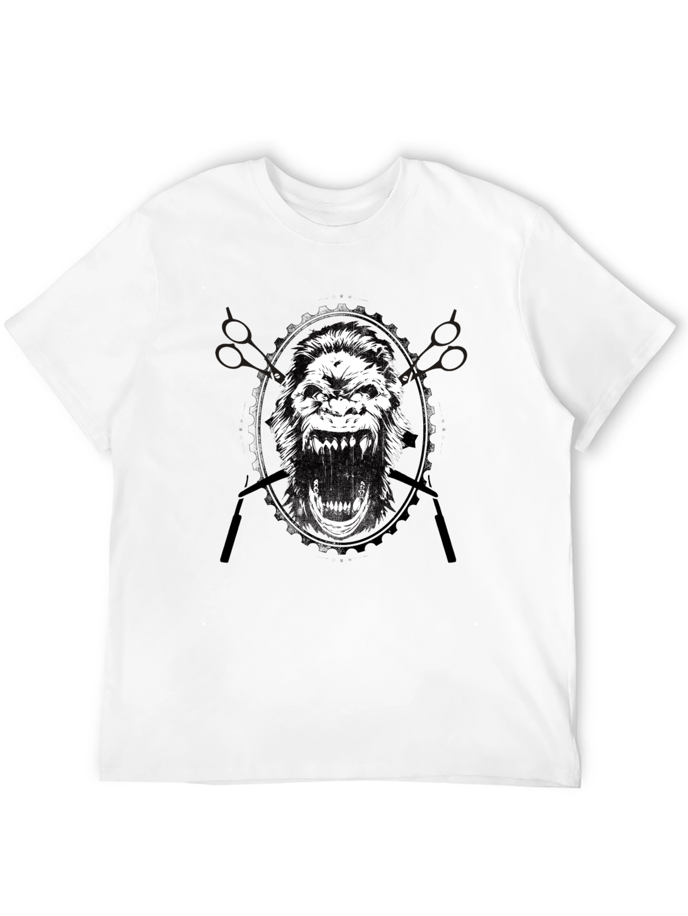 Black Gorilla Barber Graphic Tee - Black Cotton T-Shirt view 12
