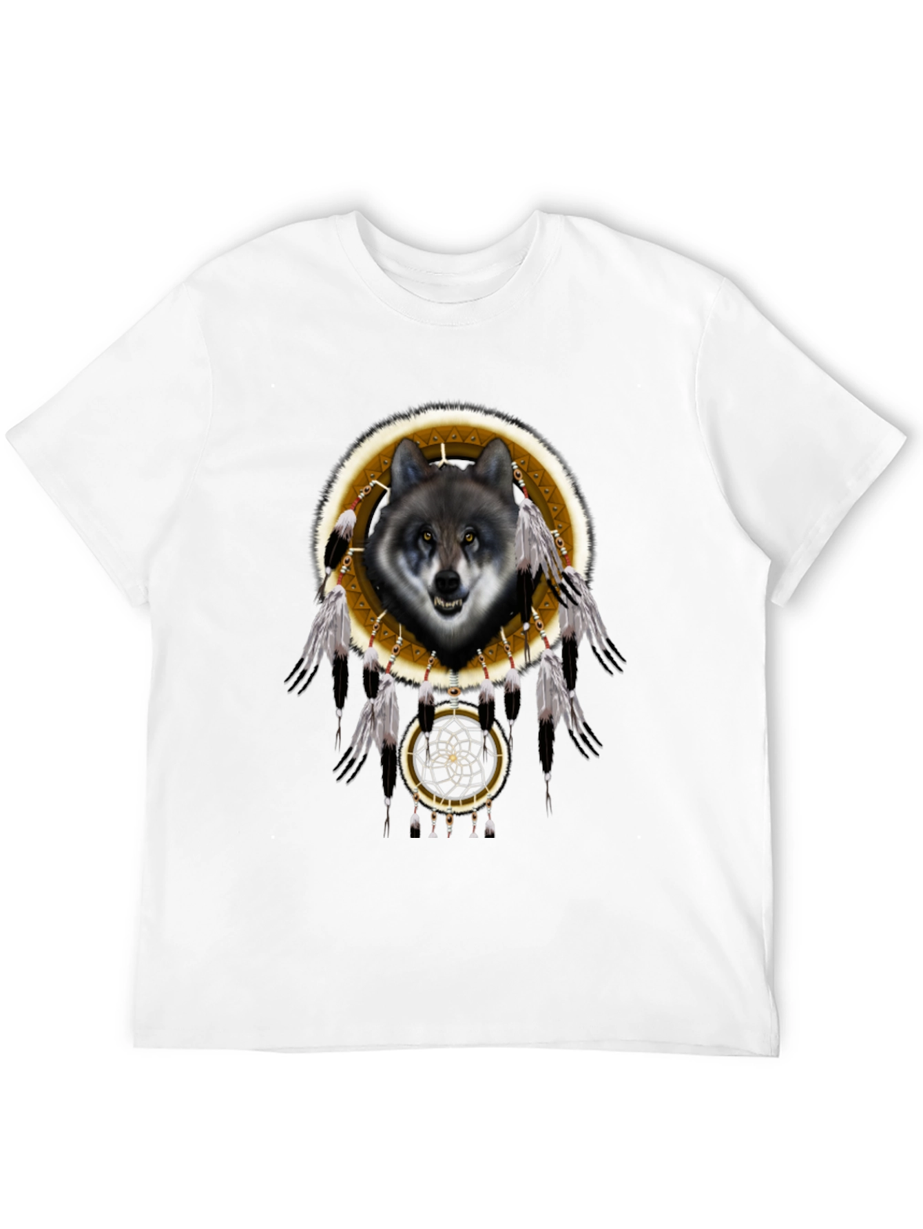 Black Wolf Dreamcatcher Graphic T-Shirt - Native American Inspired view 12