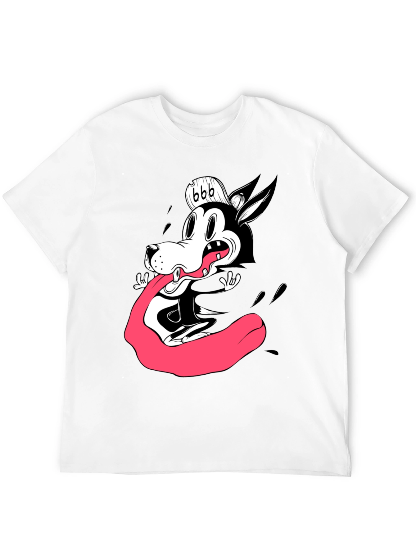 Black Cartoon Wolf Graphic Tee - Black Cotton T-Shirt view 12