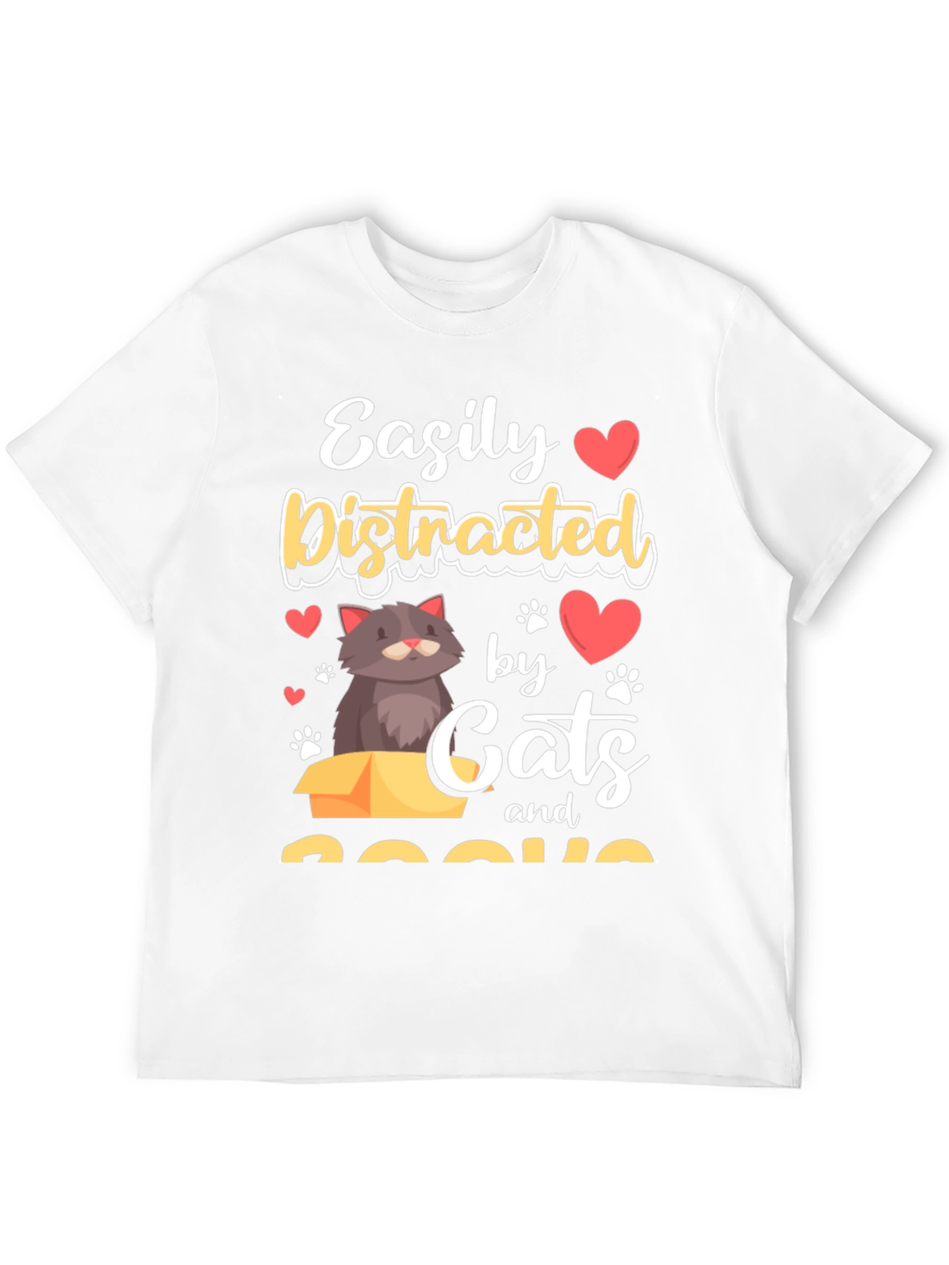 Black Easily Distracted by Cats and Books T-Shirt view 12