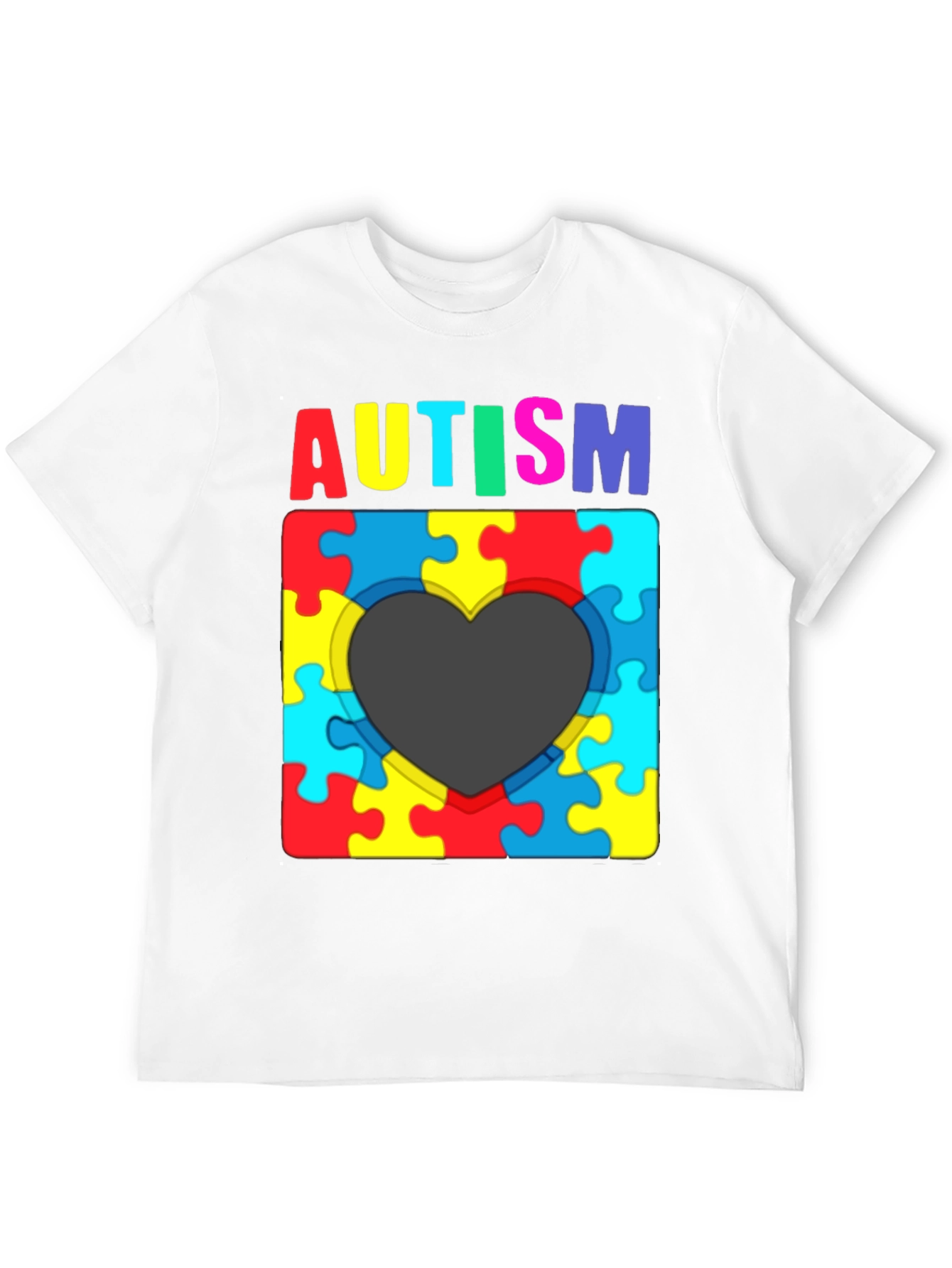 Black Autism Awareness Puzzle Heart T-Shirt view 12